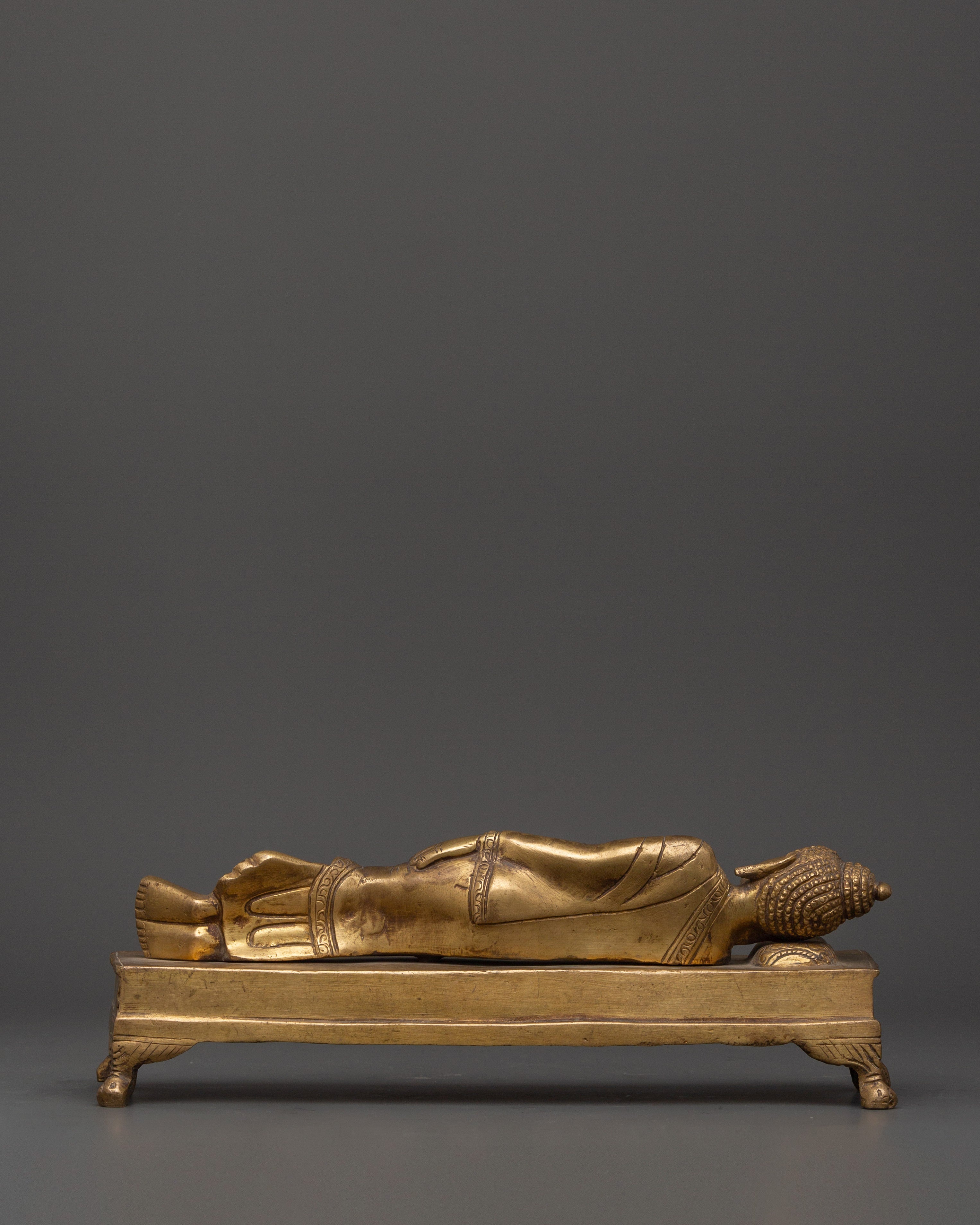 Handcarved Brass Sleeping Buddha Statue | Symbol of Peace, Liberation & Spiritual Awakening