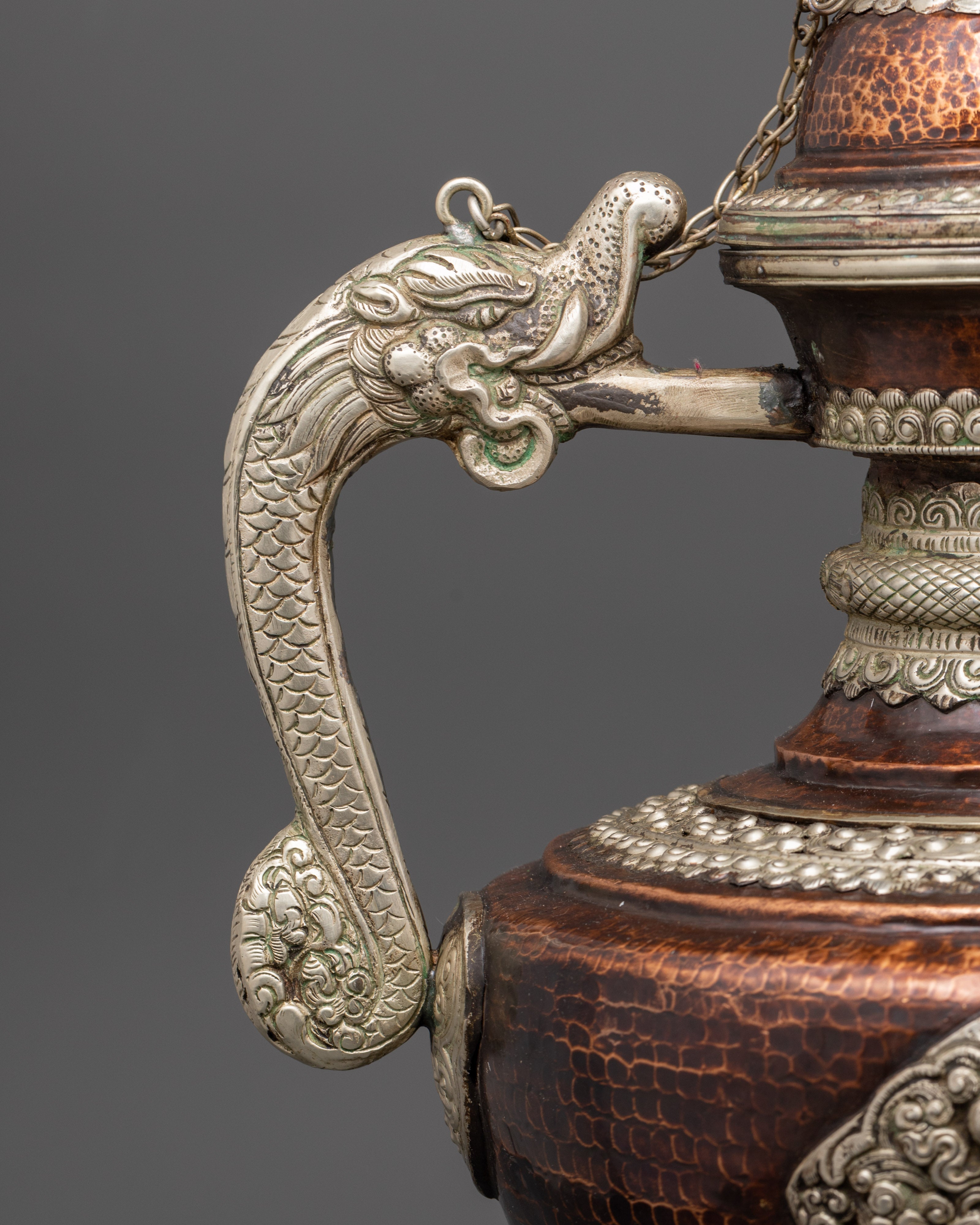 Unique Handcrafted Copper Tea Pot Set | White Metal Overlay