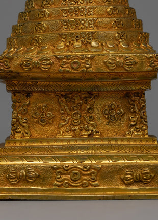 Exquisite Tibetan Stupa with Gold-Plated Buddha Figurine | Religious Tibetan Art
