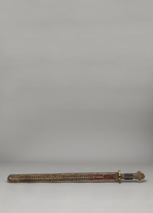Ritual Sword with Brass Inlays | Wrapped Wooden Handle, Spiritual Artifact