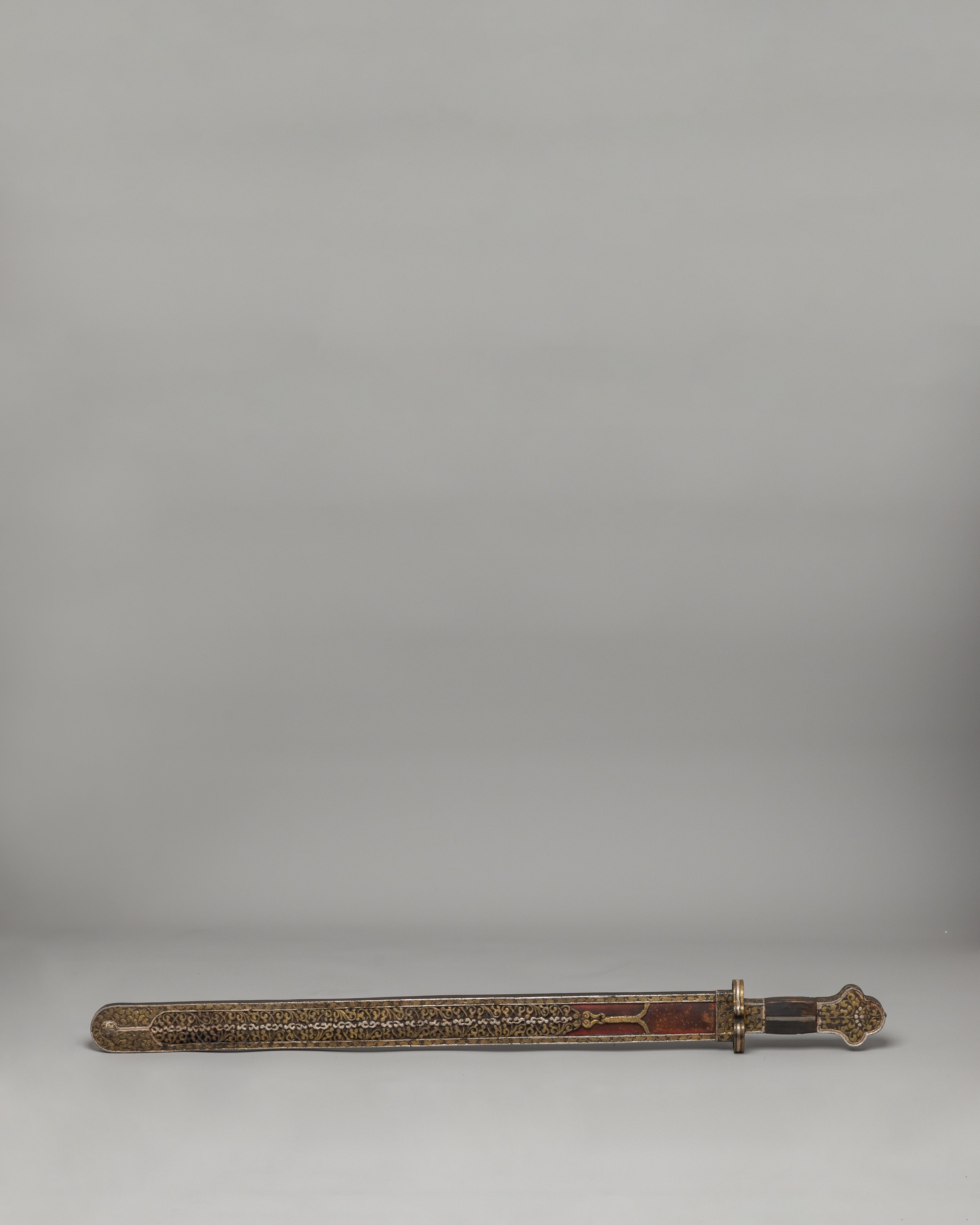 Ritual Sword with Brass Inlays | Wrapped Wooden Handle, Spiritual Artifact