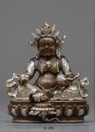 Tibetan Jambhala Statue | Invoke Prosperity and Abundance with the Sacred Silver Plated Statue