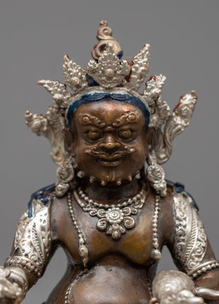 Tibetan Jambhala Statue | Invoke Prosperity and Abundance with the Sacred Silver Plated Statue