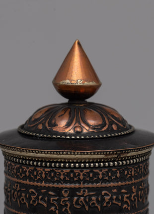Copper, Brass & Wood Prayer Wheel for Blessings | Buddhist Meditation Tool