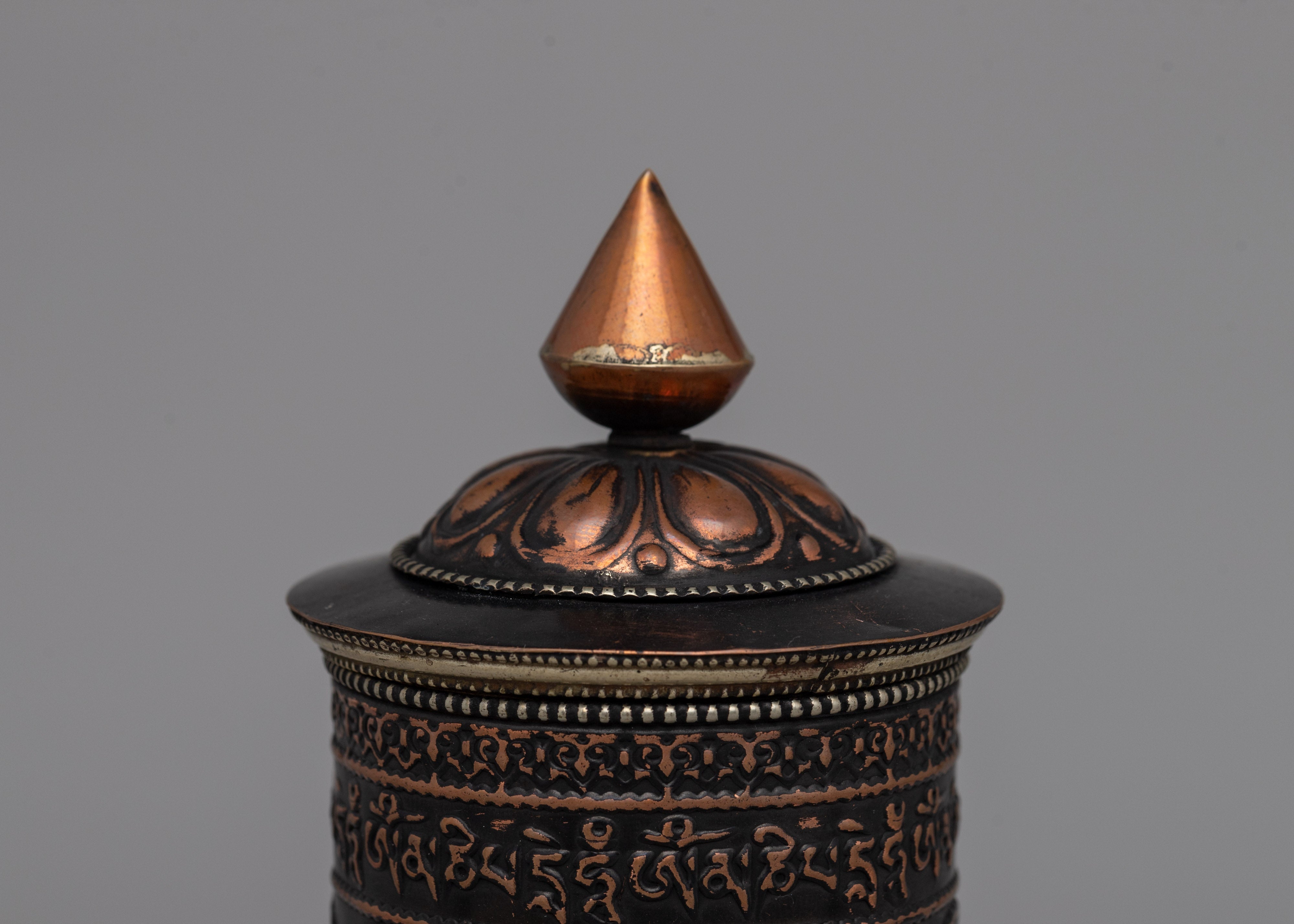 Copper, Brass & Wood Prayer Wheel for Blessings | Buddhist Meditation Tool