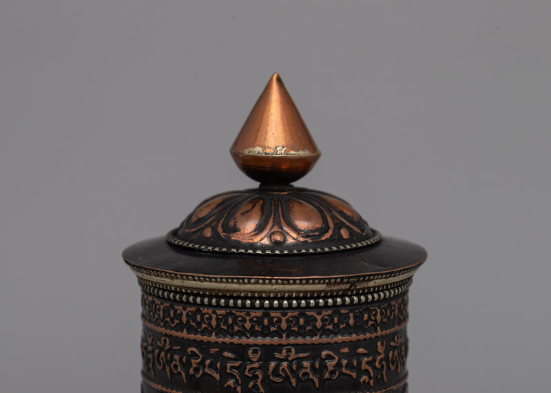 Copper, Brass & Wood Prayer Wheel for Blessings | Buddhist Meditation Tool