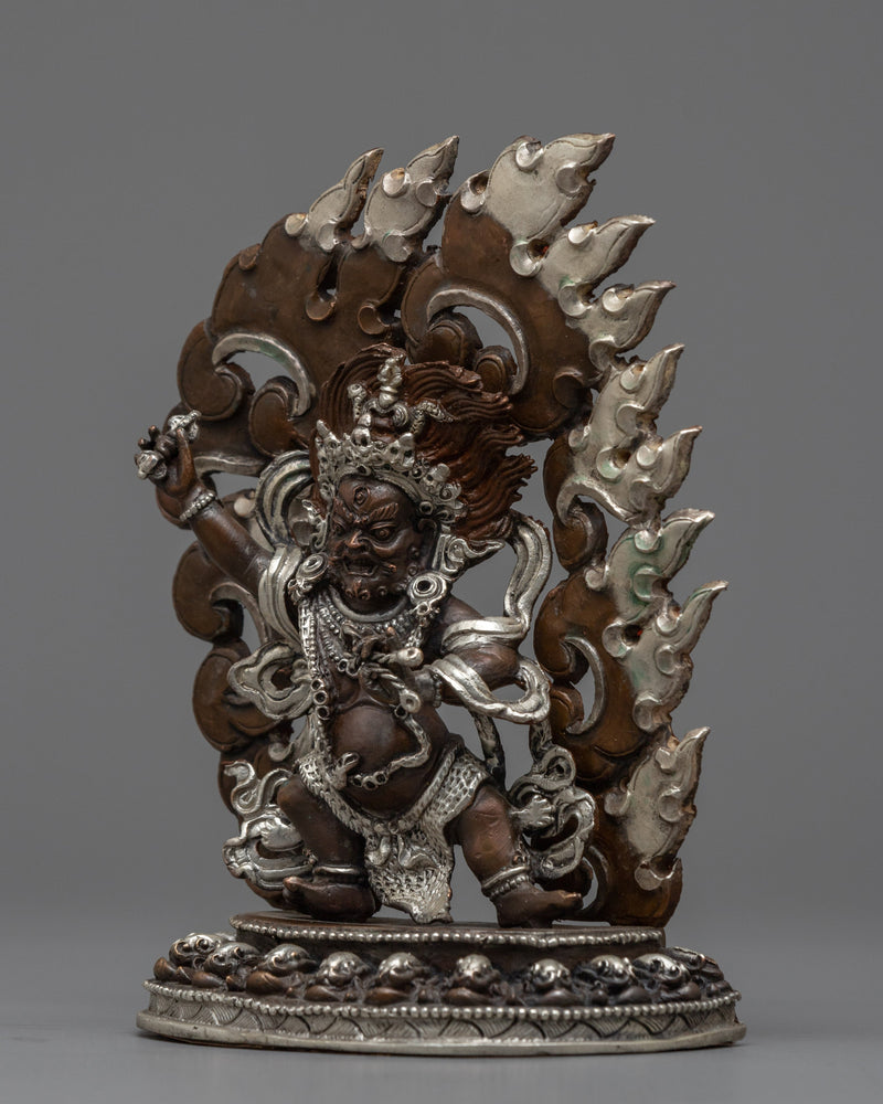 Machine-Made Vajrapani Statue | Oxidized Copper Representation of a Fierce Buddhist Guardian