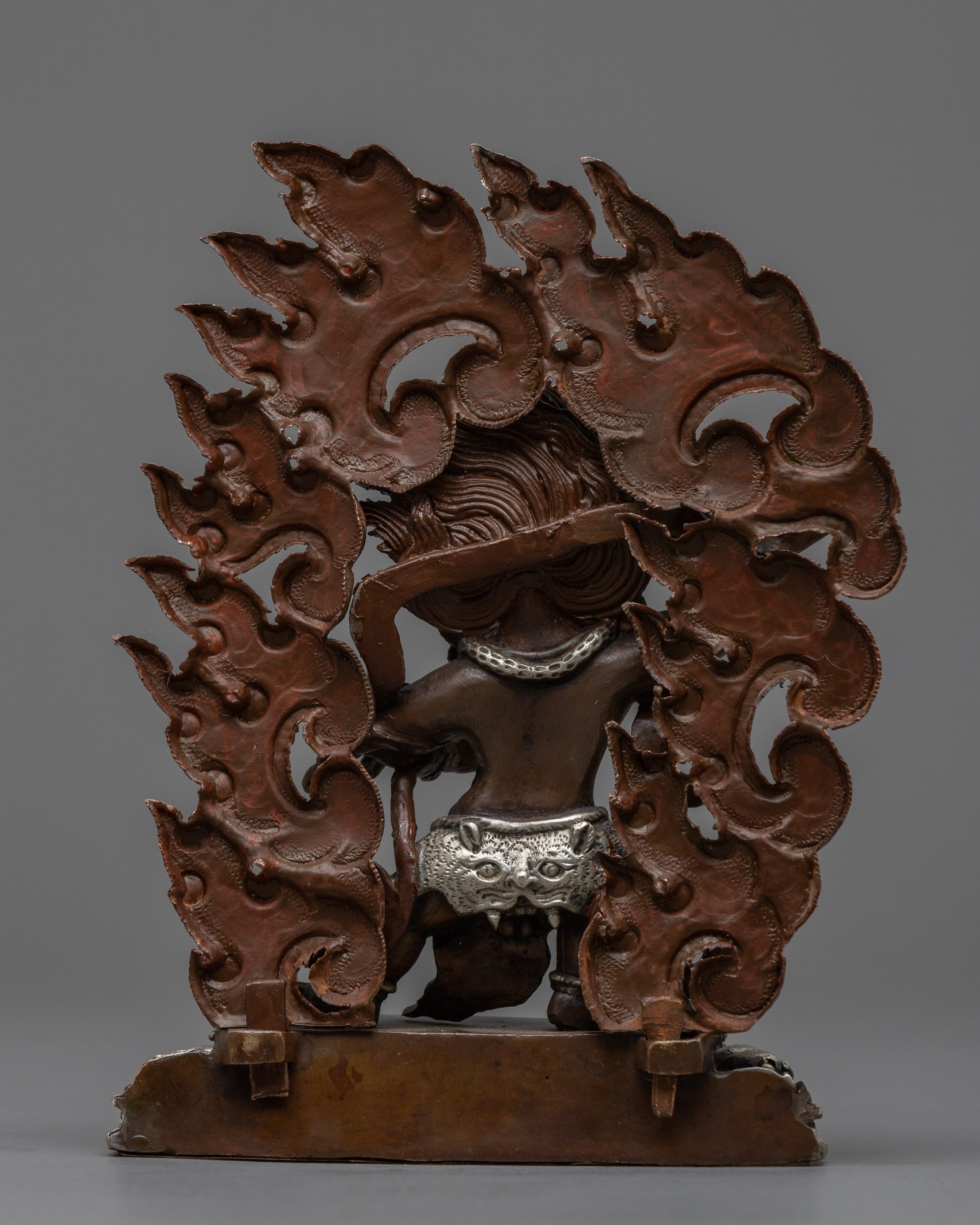 Machine-Made Vajrapani Statue | Oxidized Copper Representation of a Fierce Buddhist Guardian