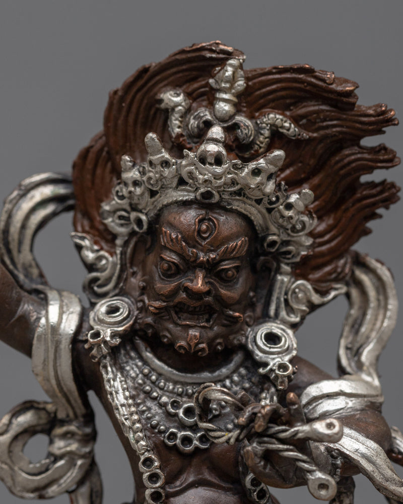 Machine-Made Vajrapani Statue | Oxidized Copper Representation of a Fierce Buddhist Guardian