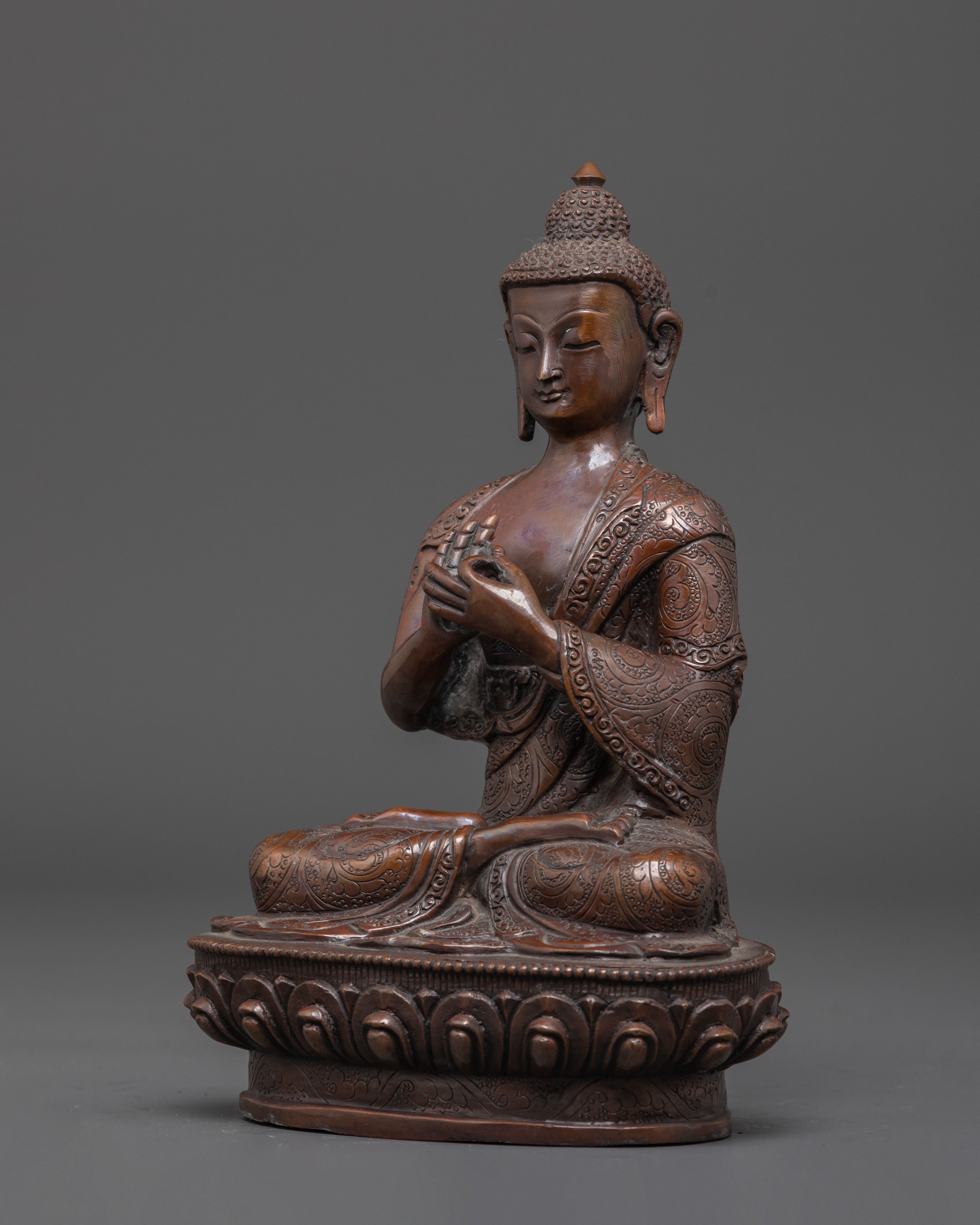 Oxidized Copper Handmade Vairocana Sculpture: Cosmic Buddha