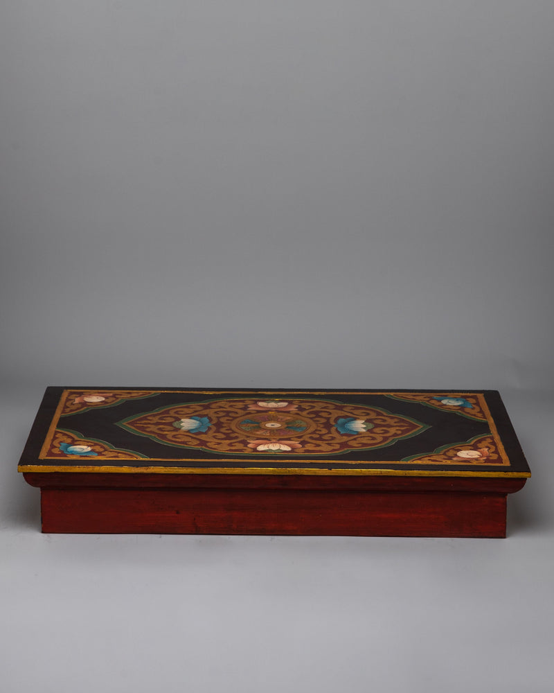 Tibetan Wood Folding Table | Hand-carved Furniture for Spiritual Use