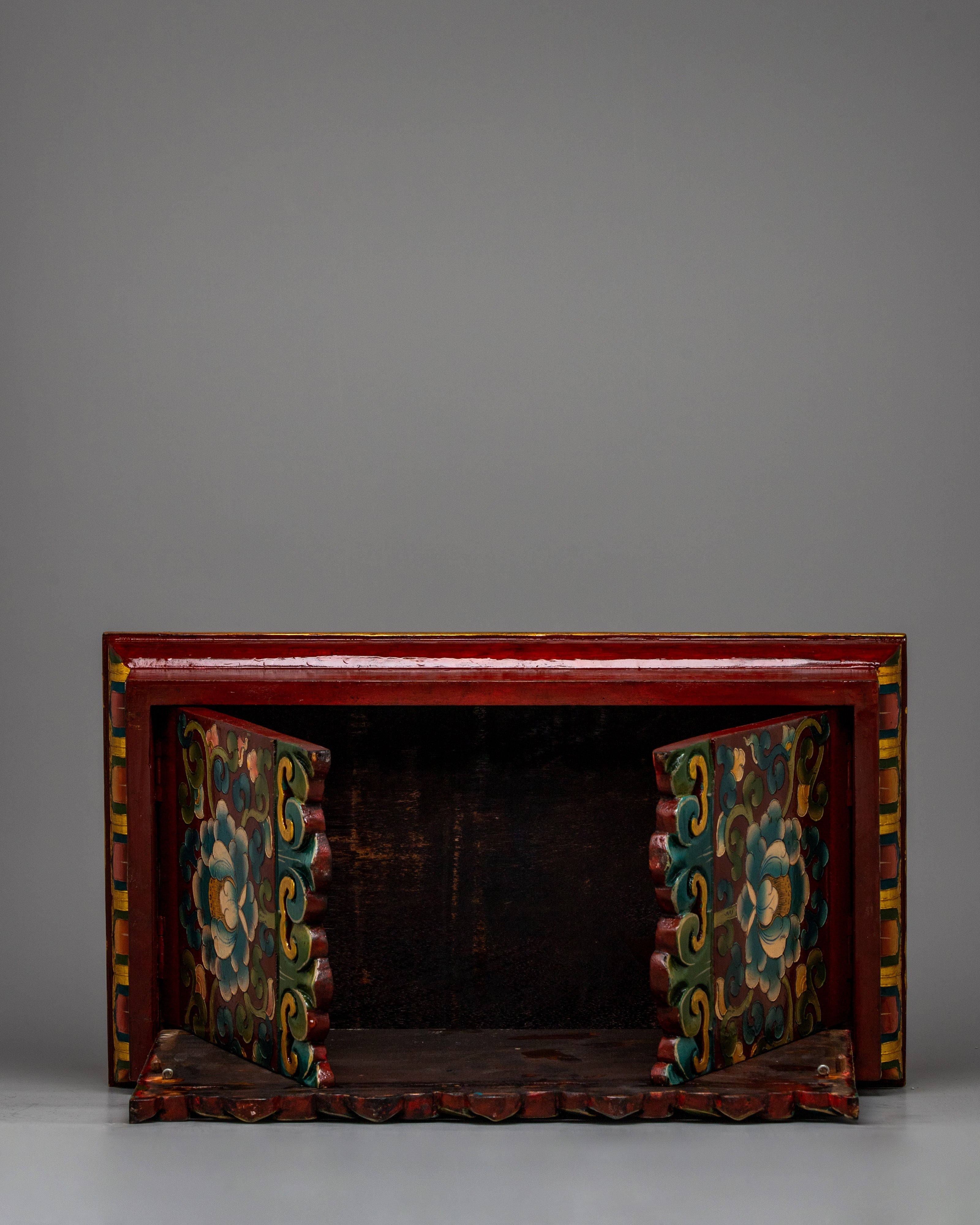 Tibetan Wood Folding Table | Hand-carved Furniture for Spiritual Use