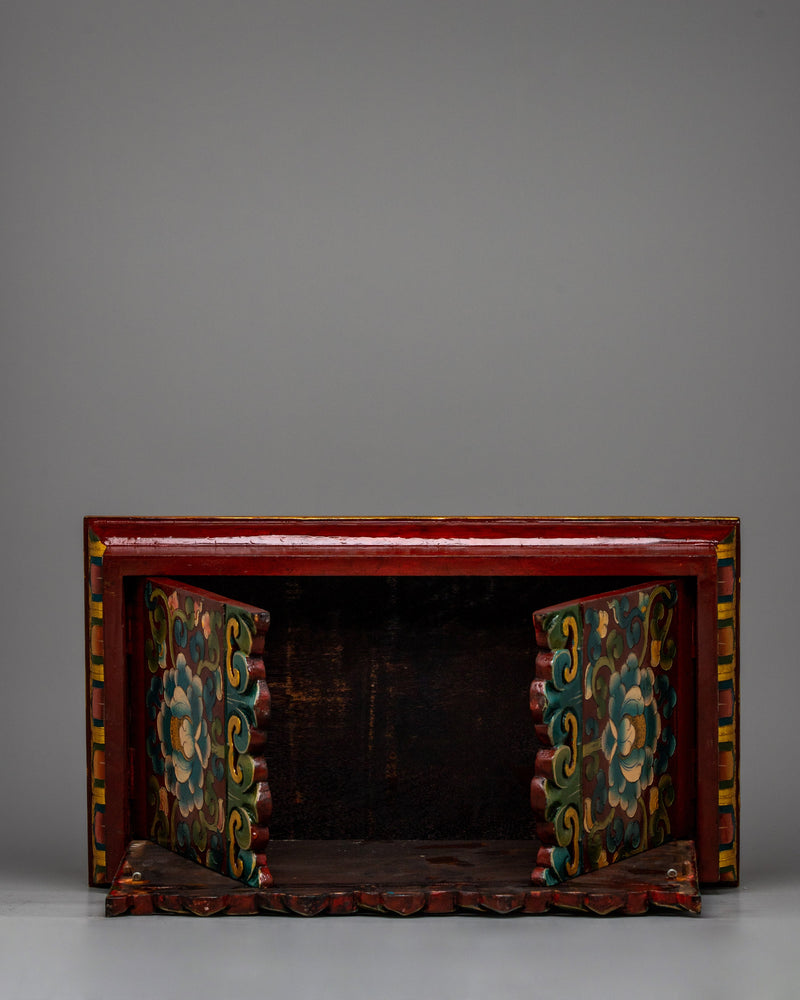 Tibetan Wood Folding Table | Hand-carved Furniture for Spiritual Use