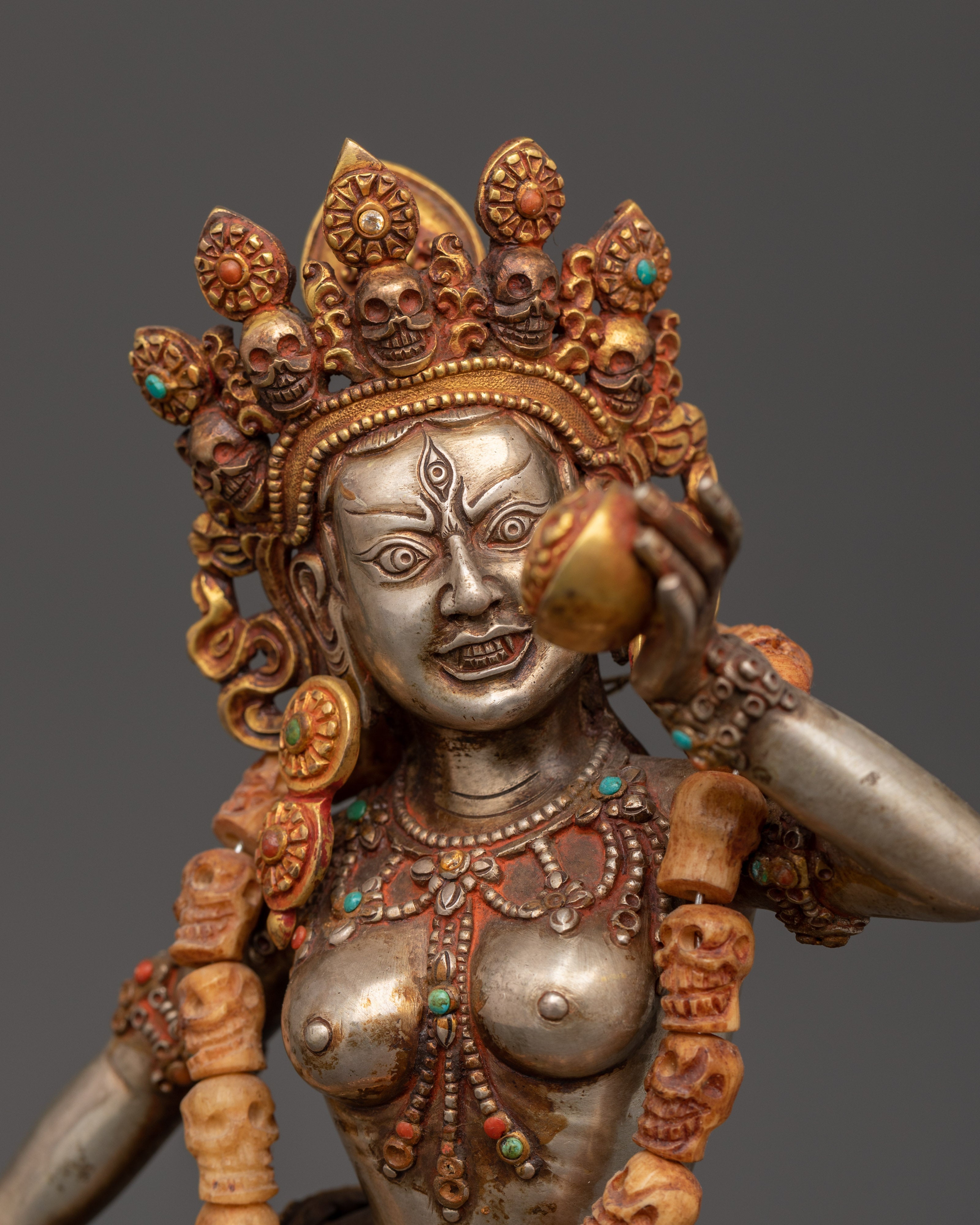 Sacred Buddhist Dakini Sculpture | Gold-Plated Vajrayogini Statue