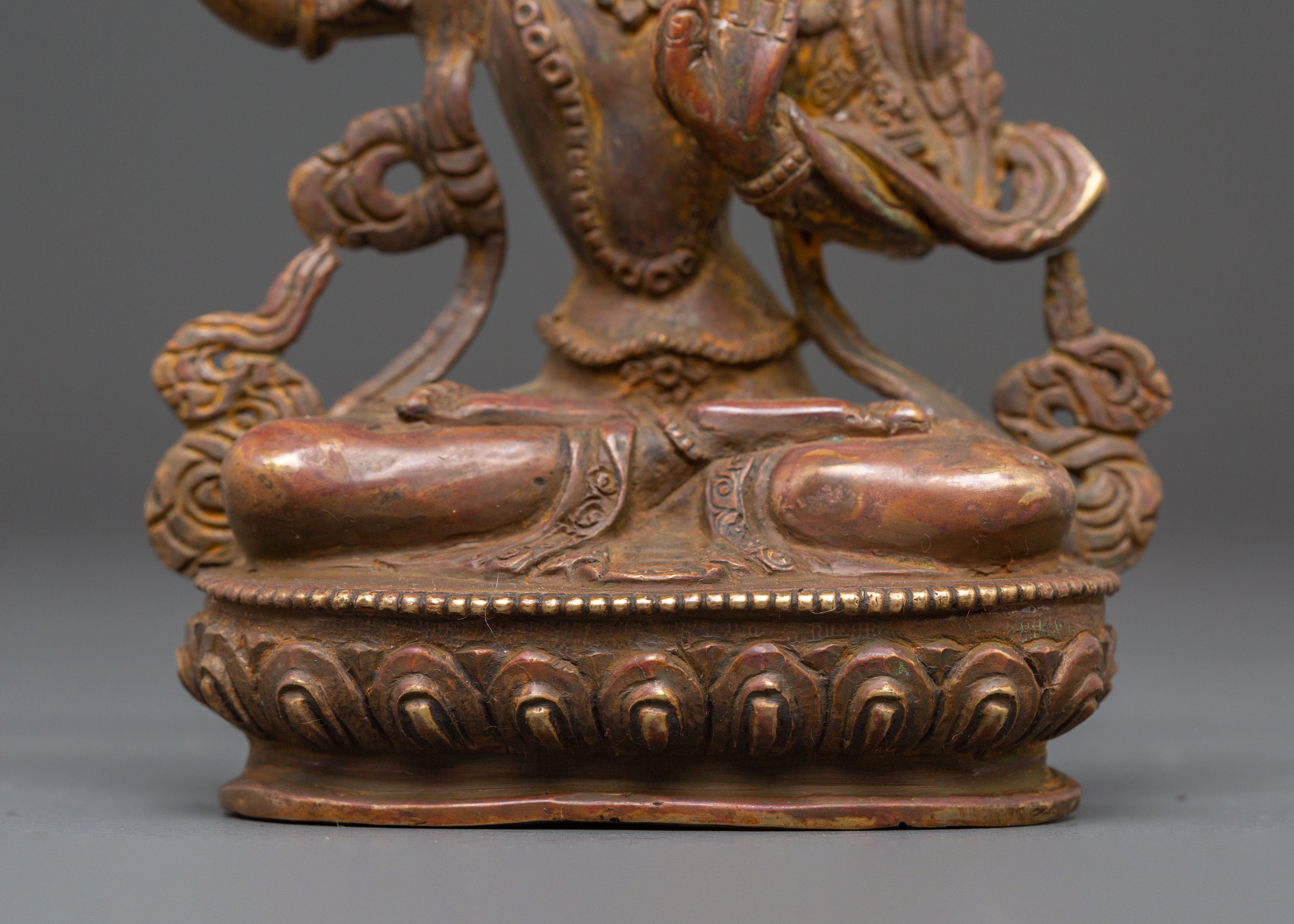 Handcrafted Copper Manjushri Statue | Wisdom Buddha Meditation Sculpture