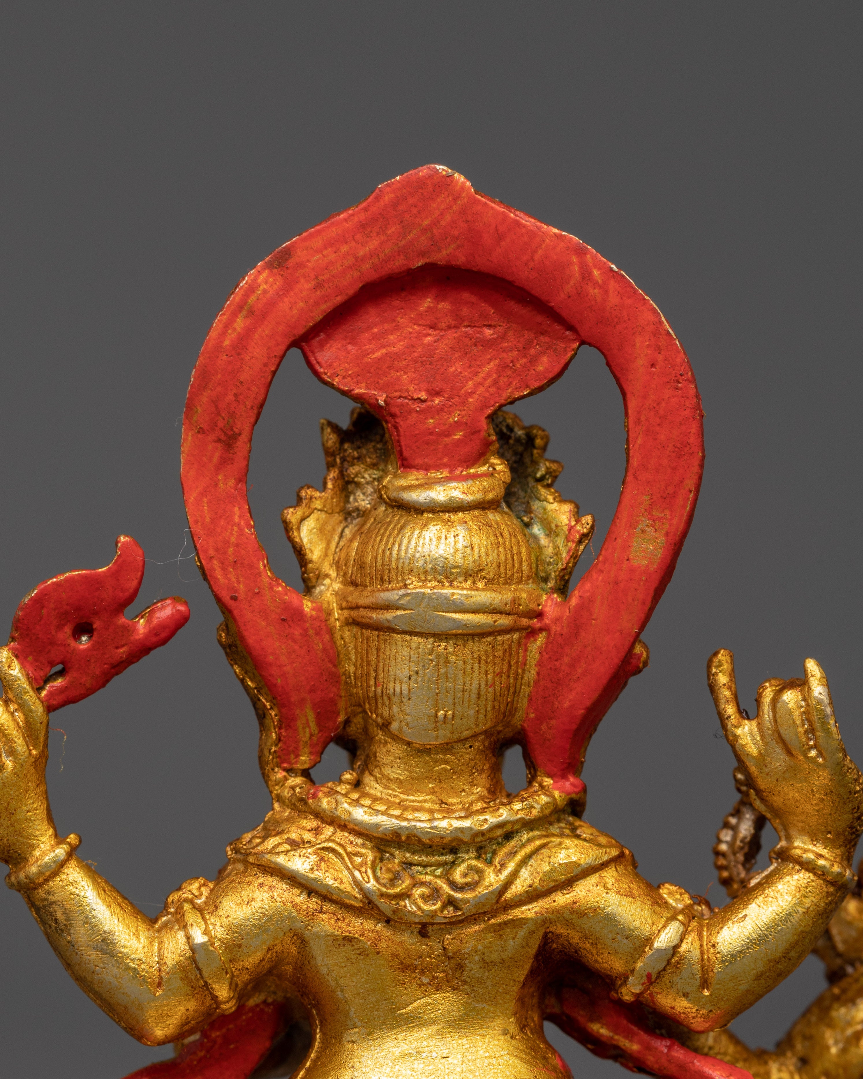 Four Armed Ganesh Statue | Gold Hindu Elephant Deity Sculpture