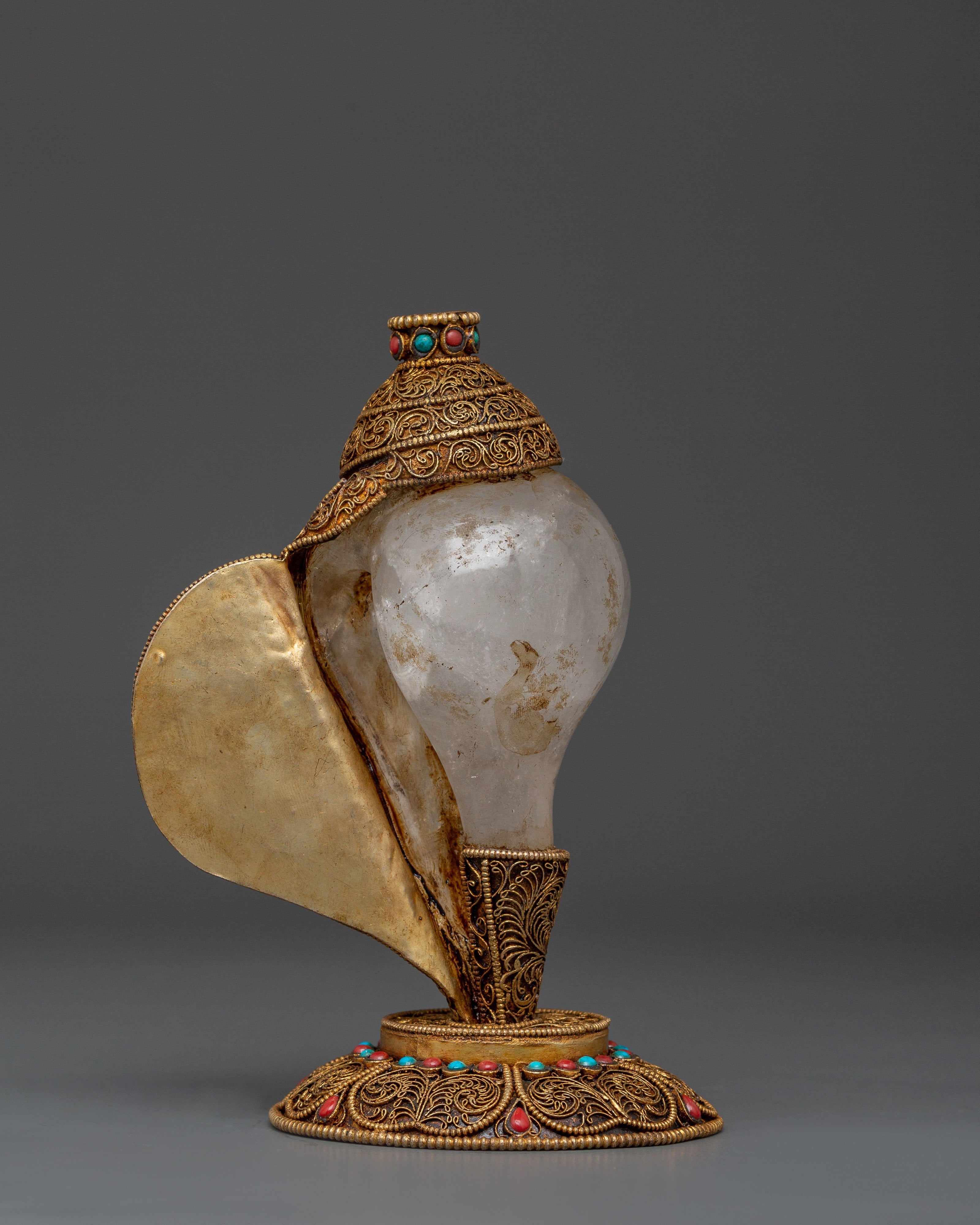 Sacred Gold-Plated Copper Conch Shell | Handcrafted Decor