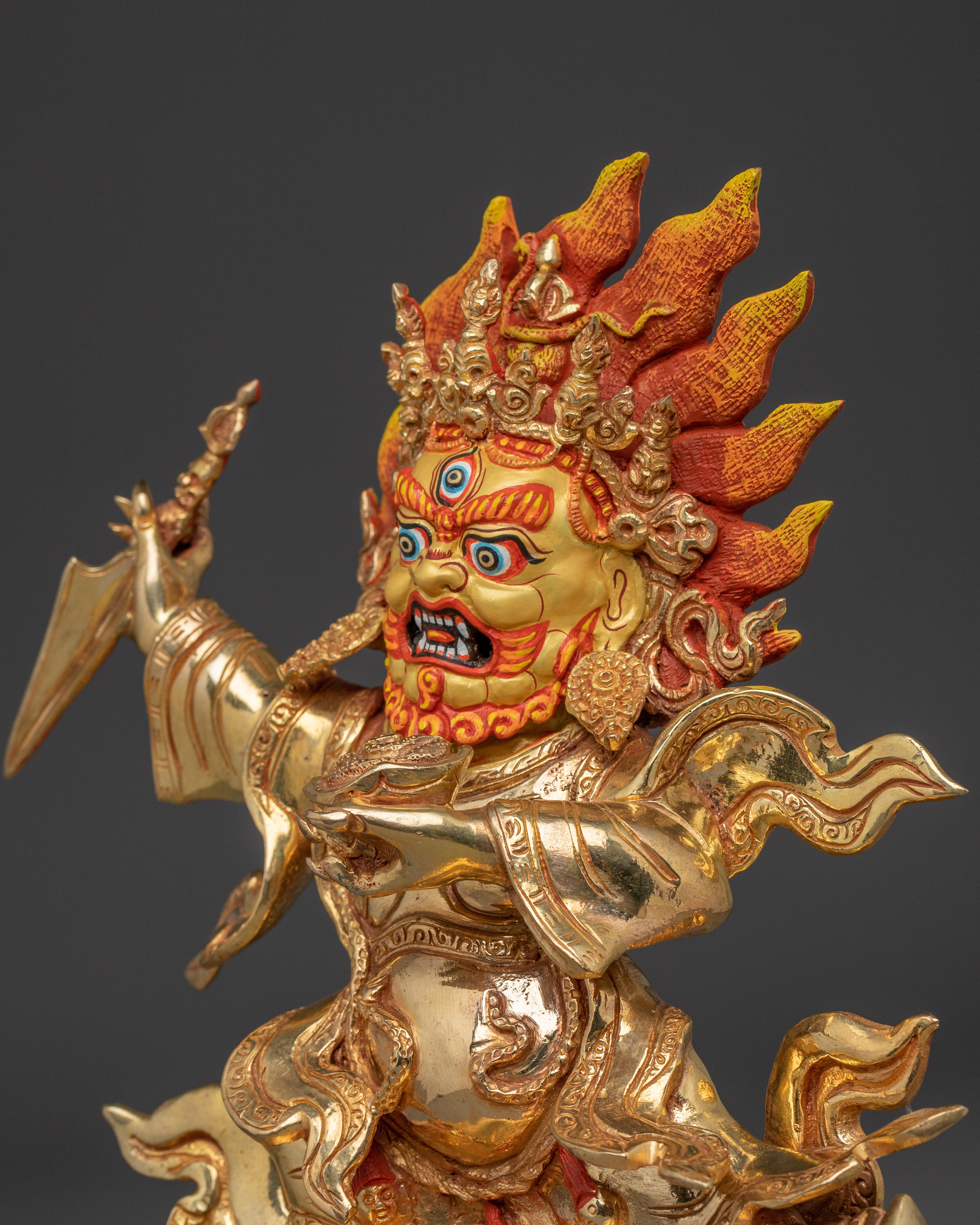 Golden Wrathful Mahakala Statue | Guardian of the Dharma