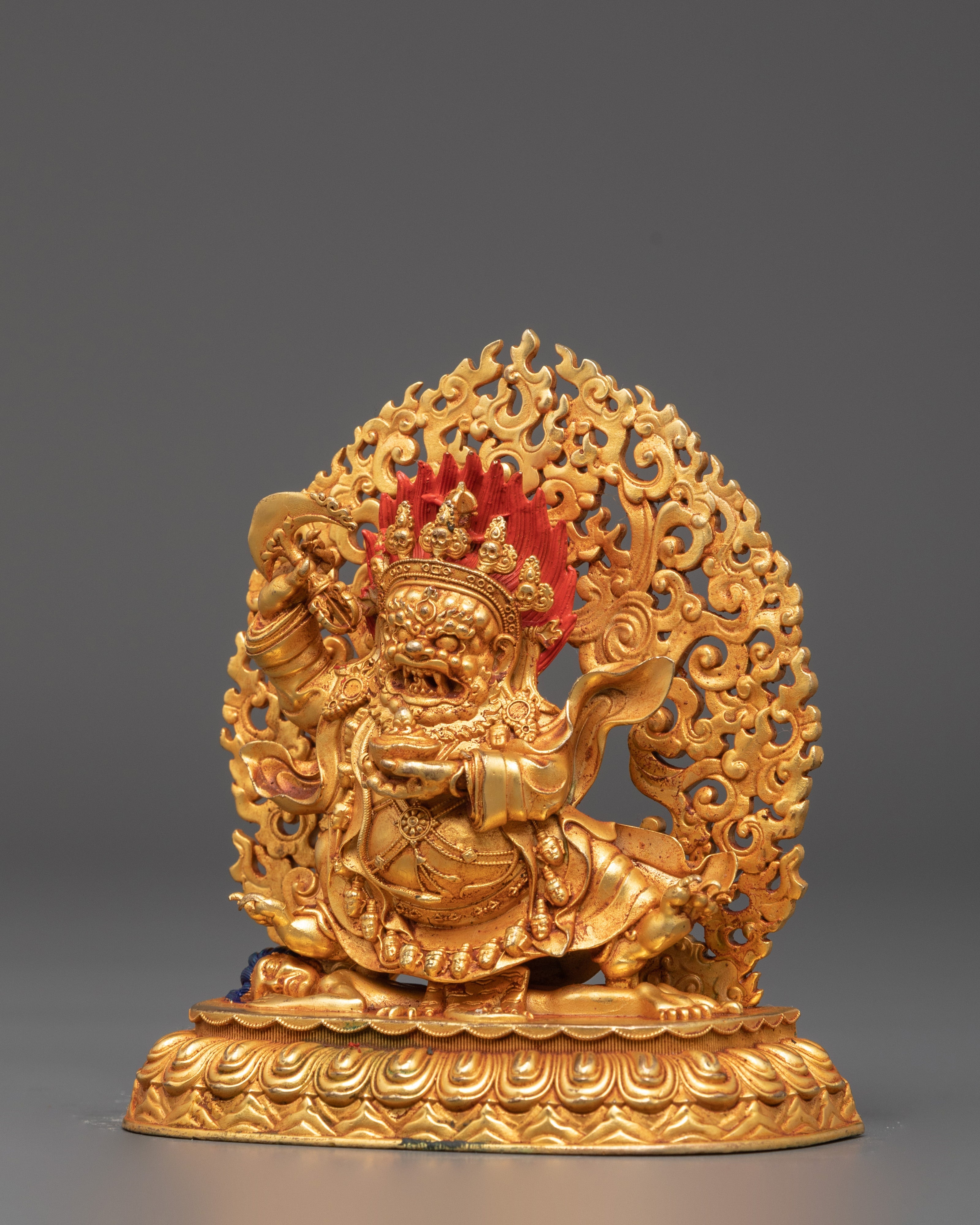 Mahakala Bernakchen Protector Deity | Buddhist Gold Plated Sculpture