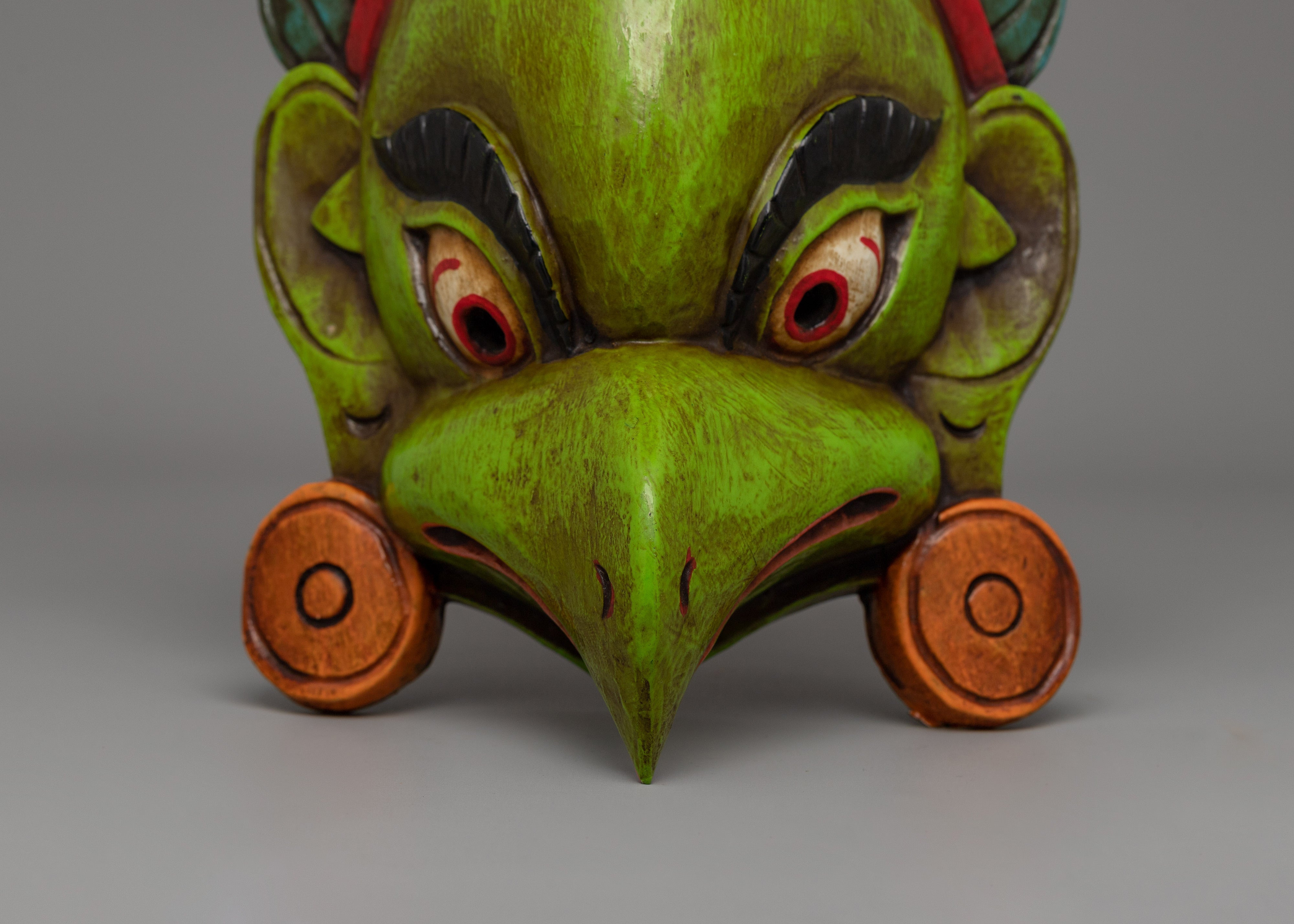 Green Garuda Mask | Handcrafted Wooden Spiritual Mask