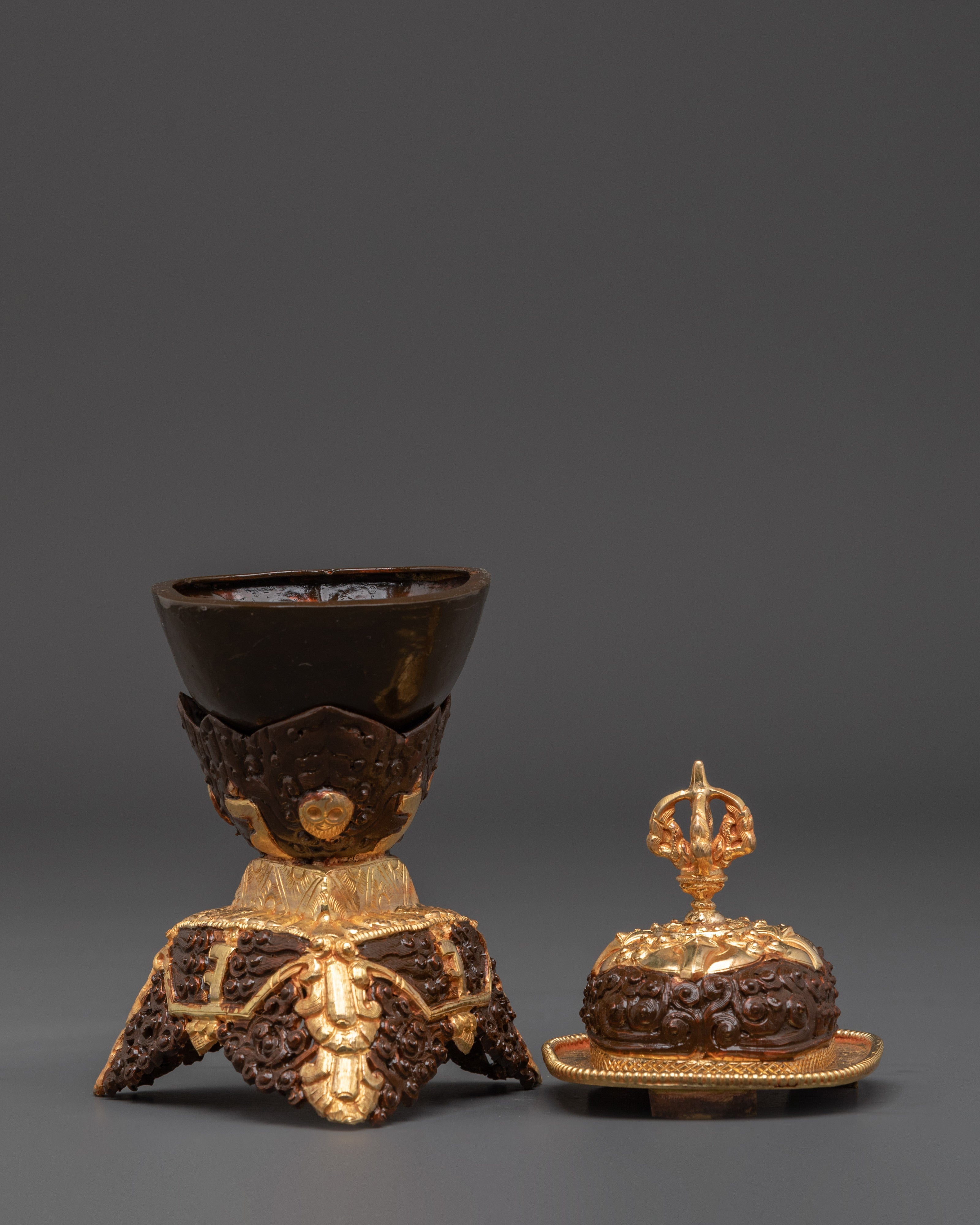 Tibetan Sacred Kapala Artifact | Handcrafted Gold Gilded Copper Ritual Cup