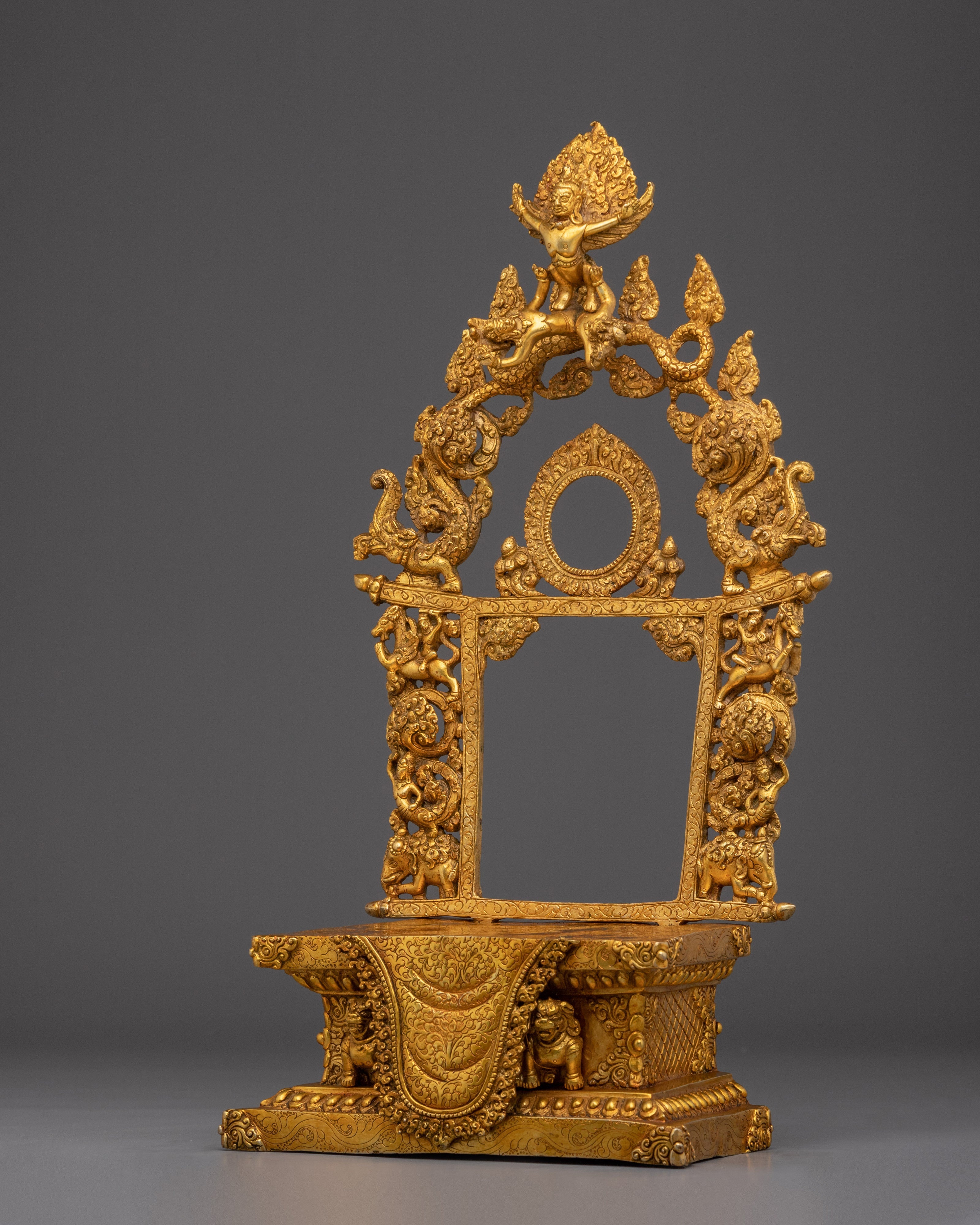 Gold-Plated, Copper Throne with Garuda | Sacred Ritual Throne for Shrine and Altar