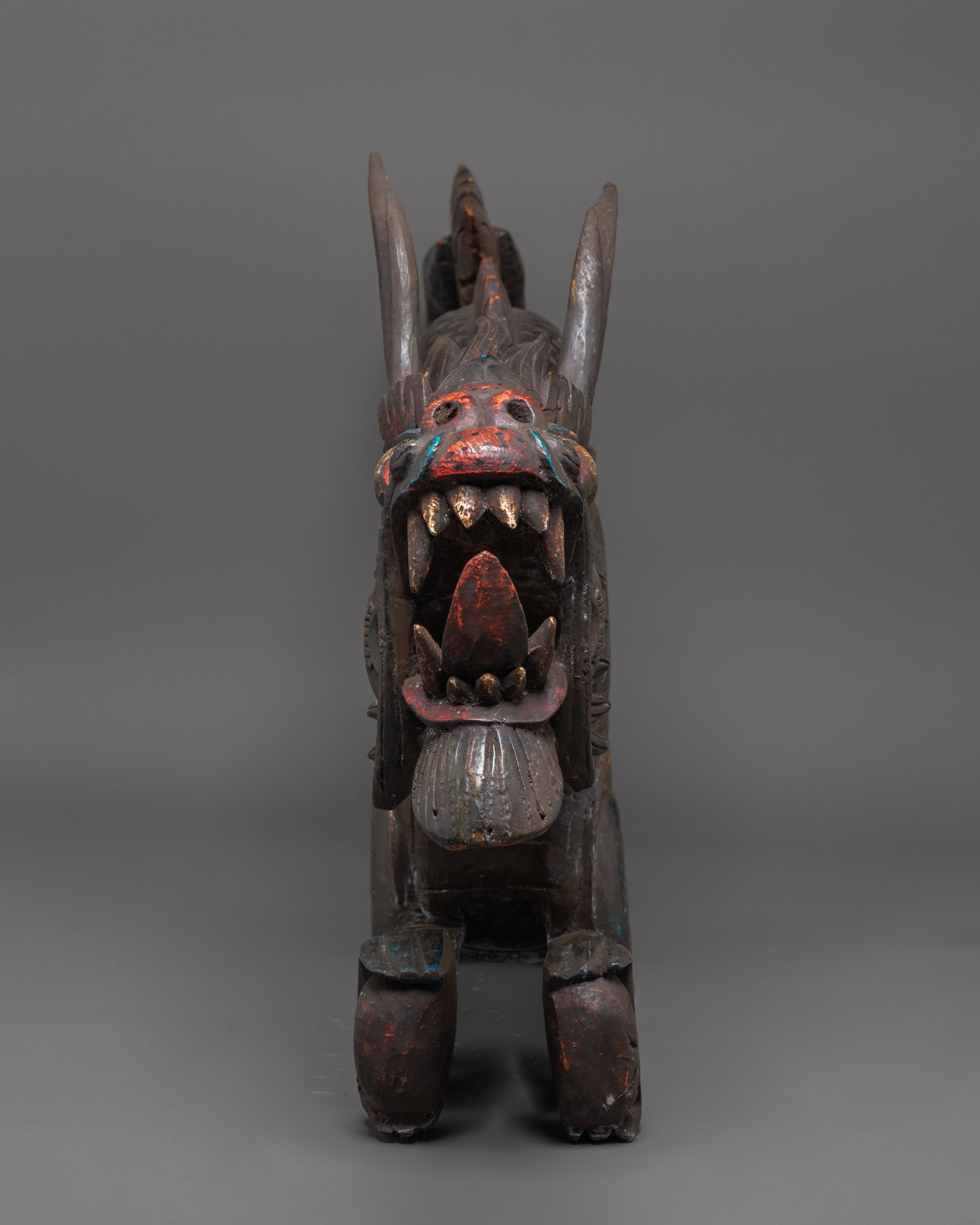 Guardian Dragon Figure | Tibetan Buddhist Wooden Sculpture