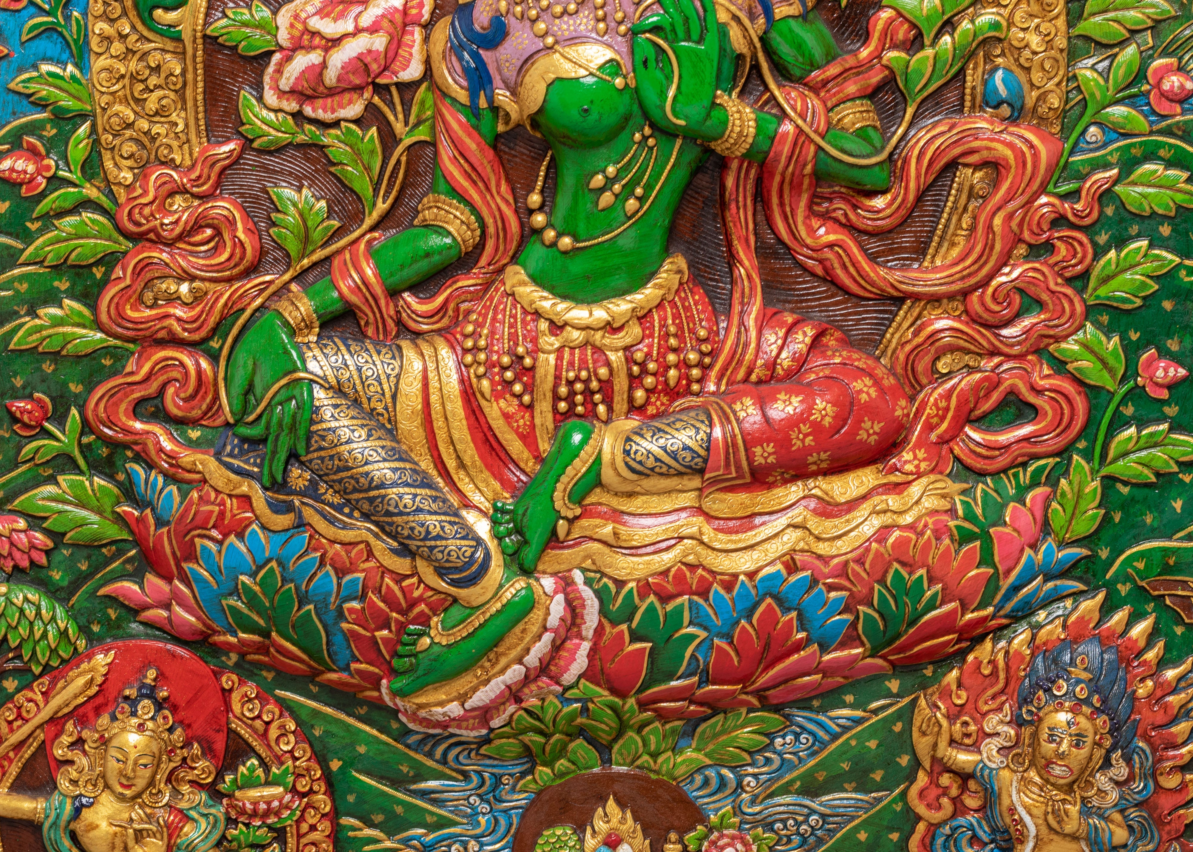 Handmade White Tara Thangka Wall Hanging | Tibetan Buddhist Goddess Art