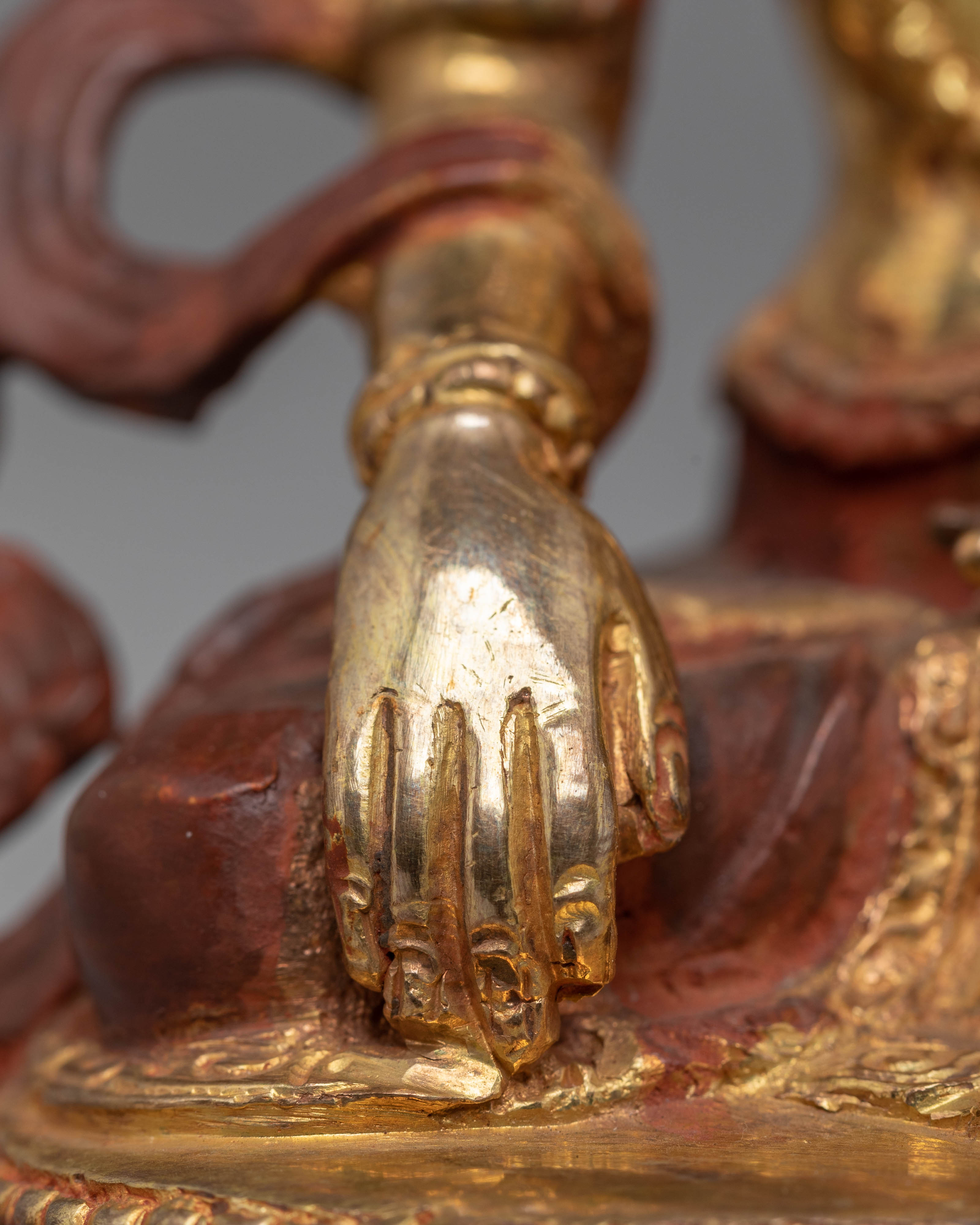 Handcrafted Mitrugpa Copper Statue with 24K Gold Gilding and Acrylic Color