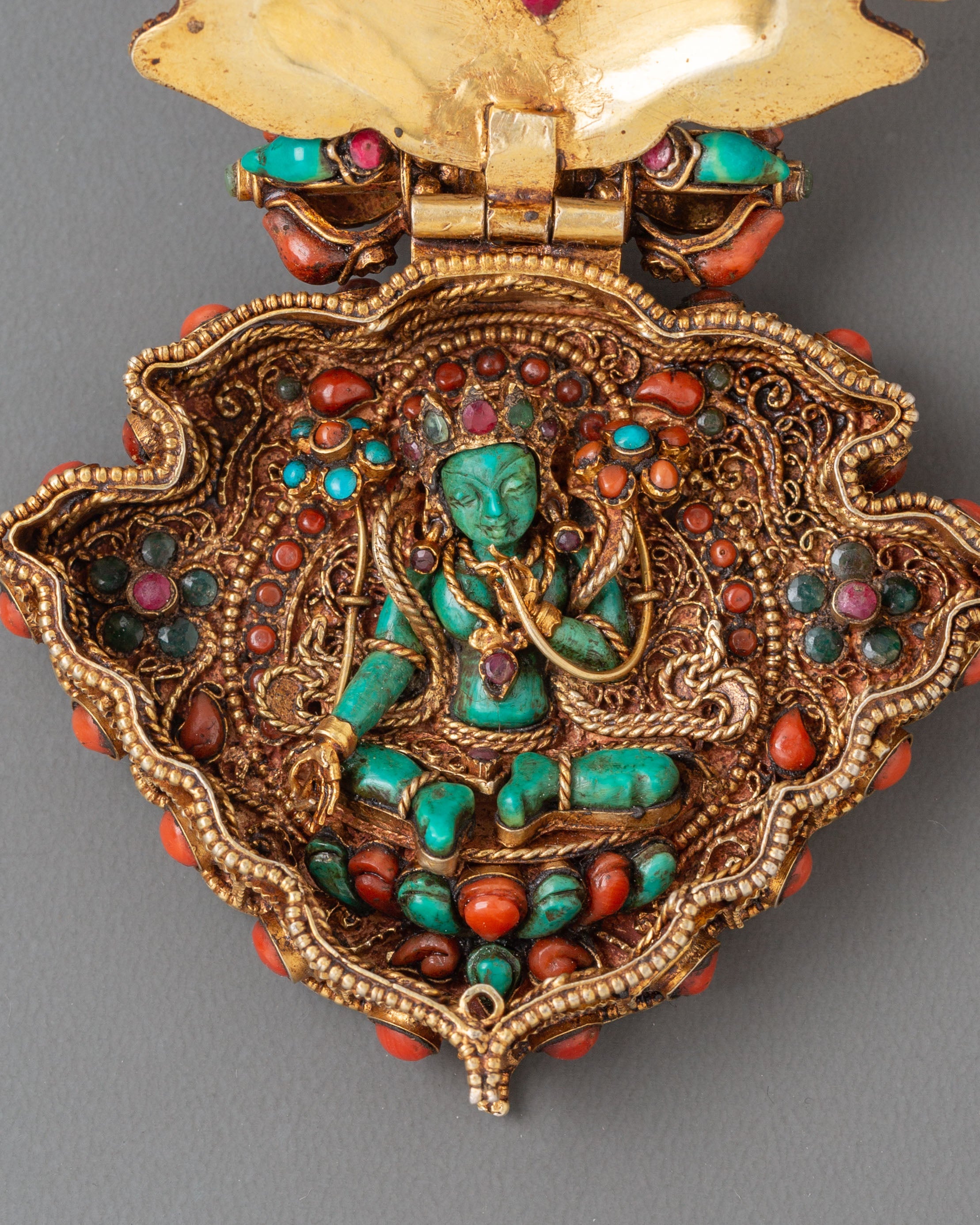 Spiritual Tibetan Ghau Box Locket | Green Tara Buddhist Amulet Pendant