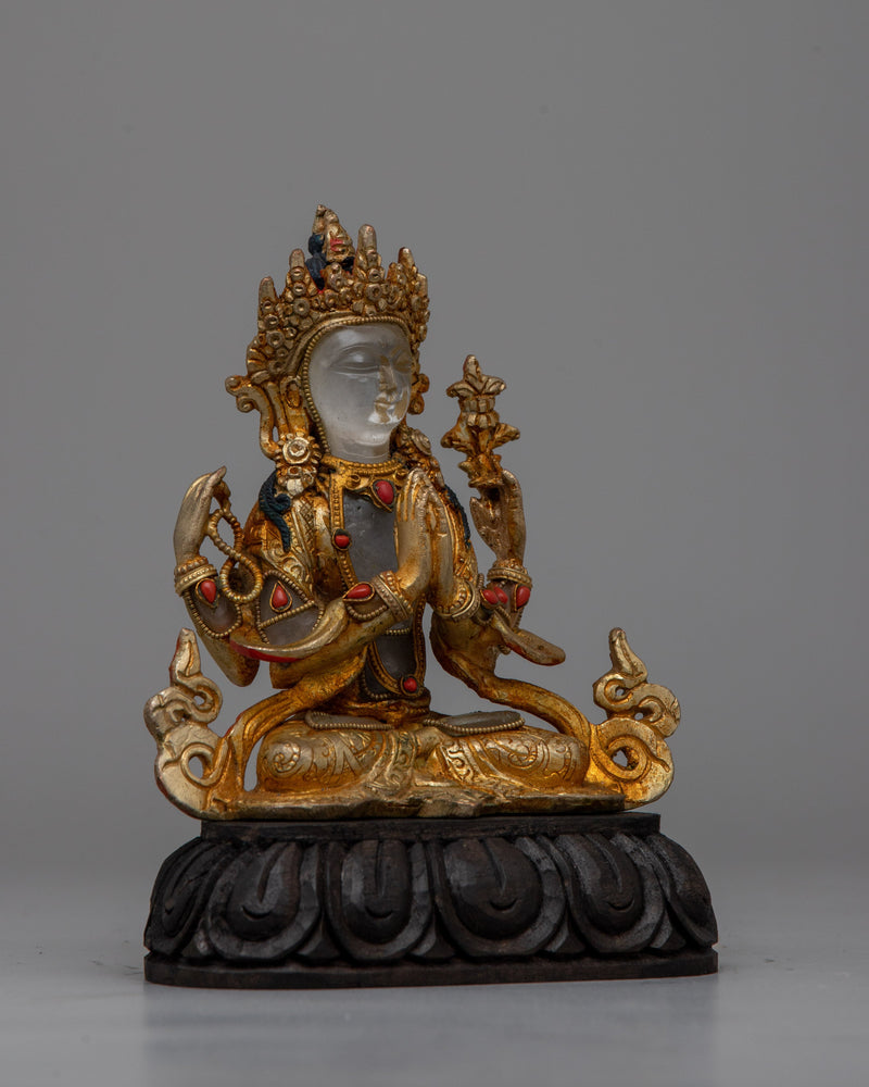 Crystal Statue of Buddha Chenresig | Embodying Compassion and Enlightenment in Translucent Clarity