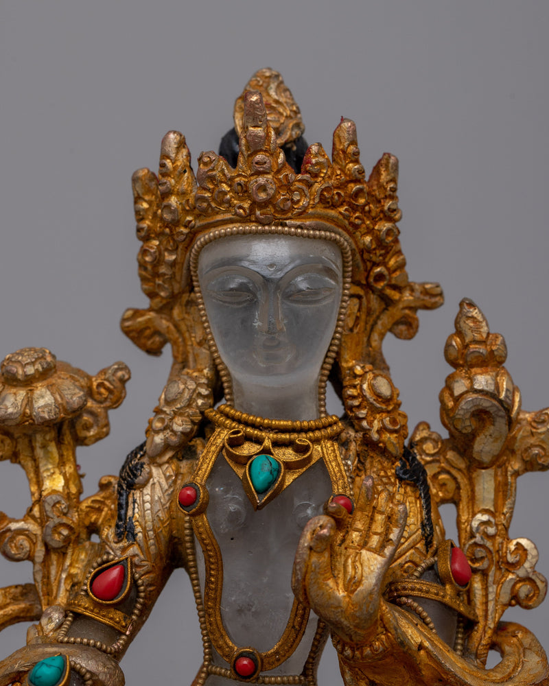 Crystal Tara Statue of White Tara |  Embracing the Serene and Healing Energy of White Tara