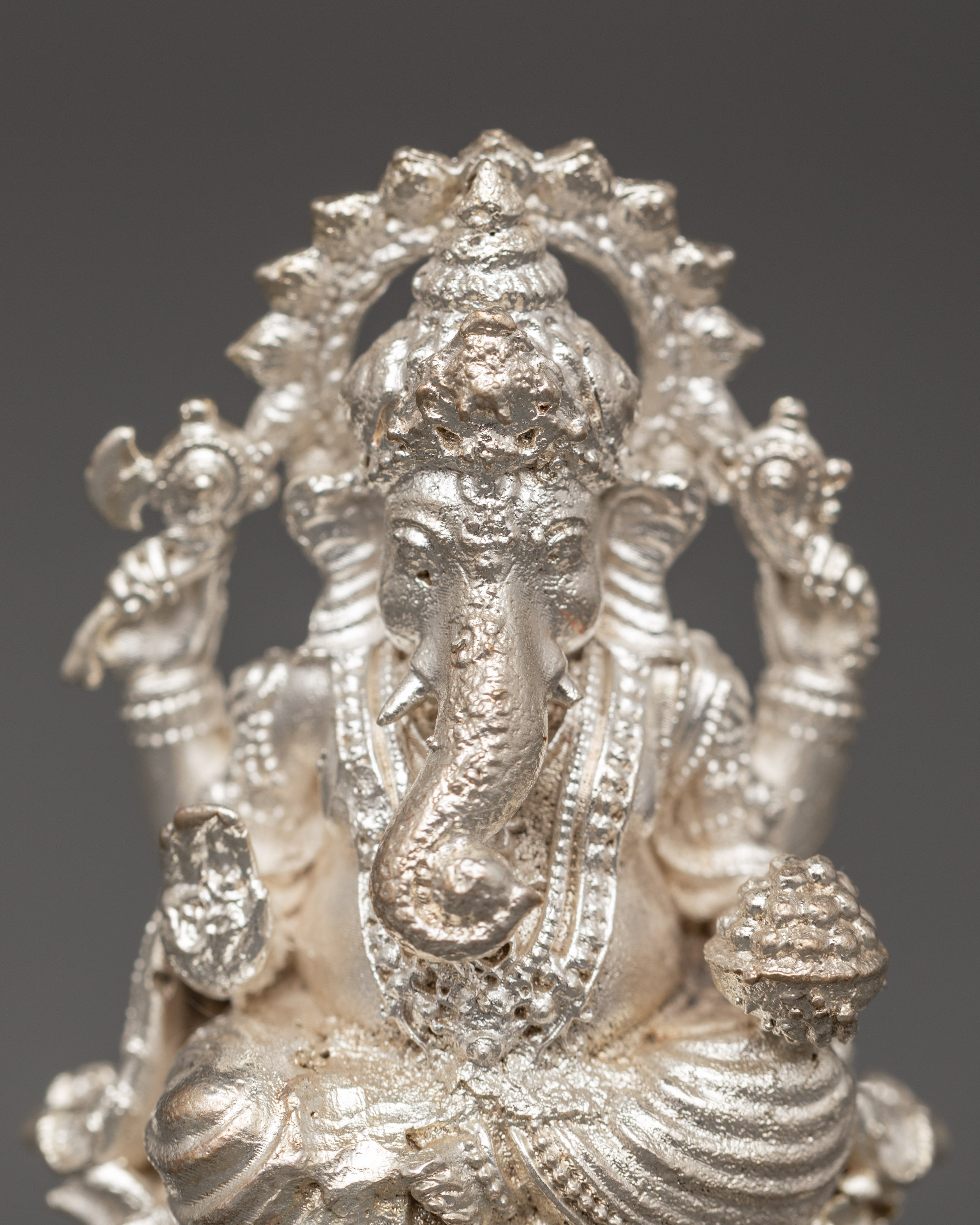 Sacred Silver Figurine of Hindu Deity Ganesha | Elephant God Spiritual Art