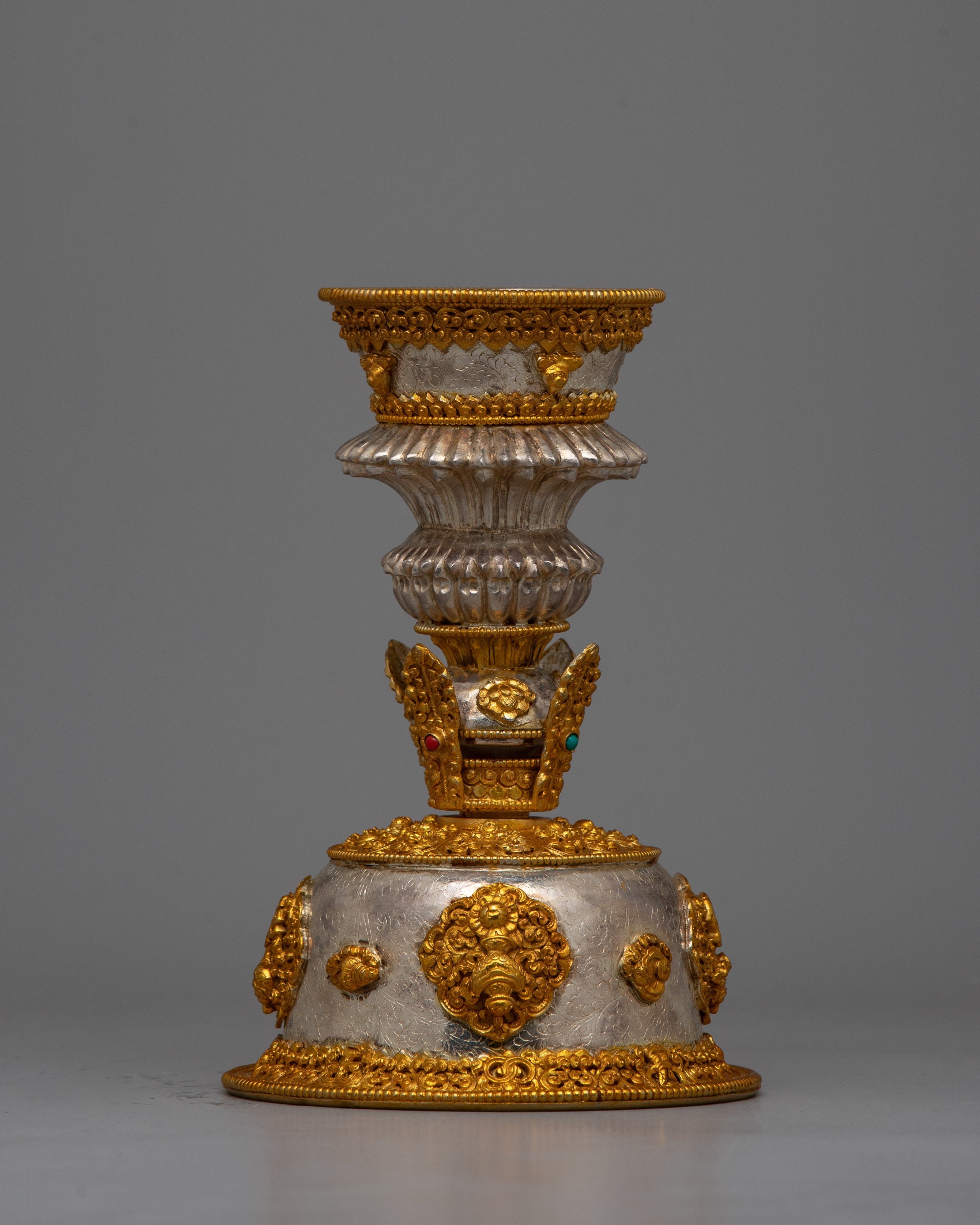 Silver Butter Lamp Set | Traditional Tibetan Buddhist Offering