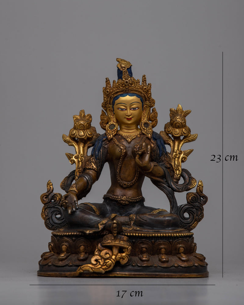 Copper Statue of Green Tara | Sacred Tibetan Buddhist Art for Meditation and Blessings