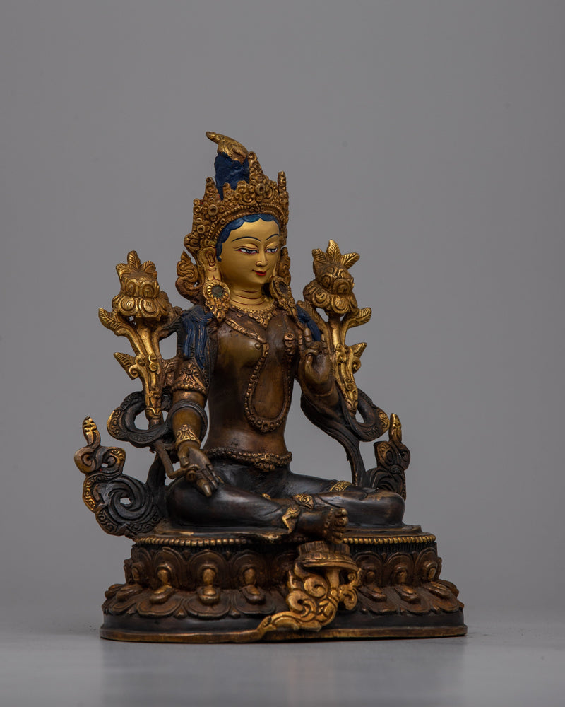 Copper Statue of Green Tara | Sacred Tibetan Buddhist Art for Meditation and Blessings