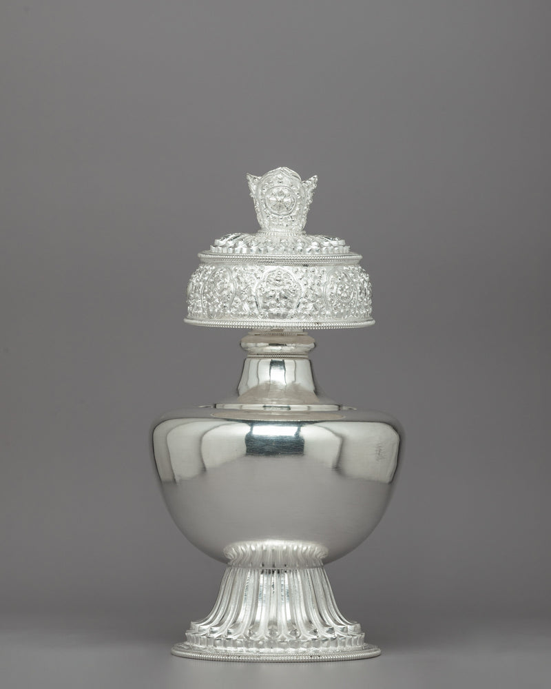 Exquisite Handcrafted Silver Bhumba Vase | Handcrafted Tibetan Artifact