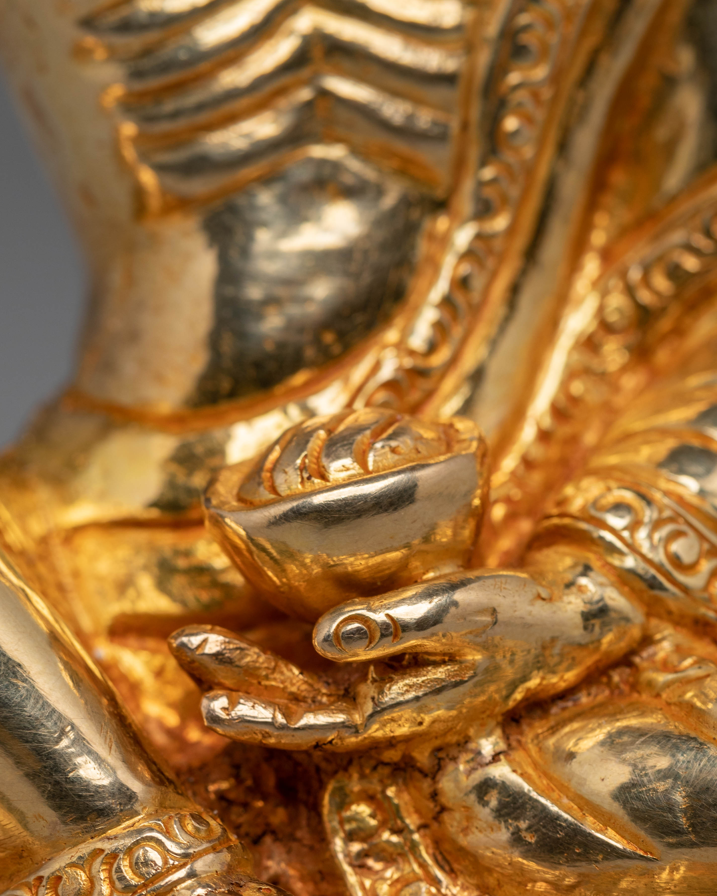 Sacred Milarepa Meditation Statue | Gold Plated Copper Figurine