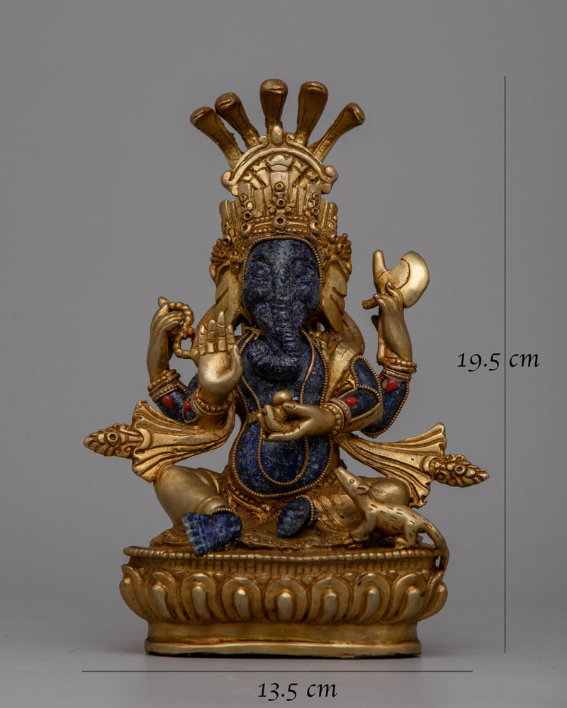 Lapis Lazuli Ganesha Statue | Handcrafted Hindu Elephant God Figurine