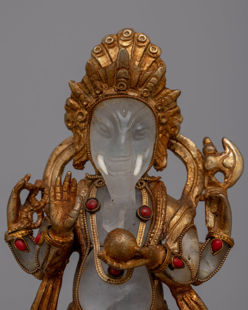 Crystal Ganesha Statue | Hindu Elephant Deity Crystal Sculpture