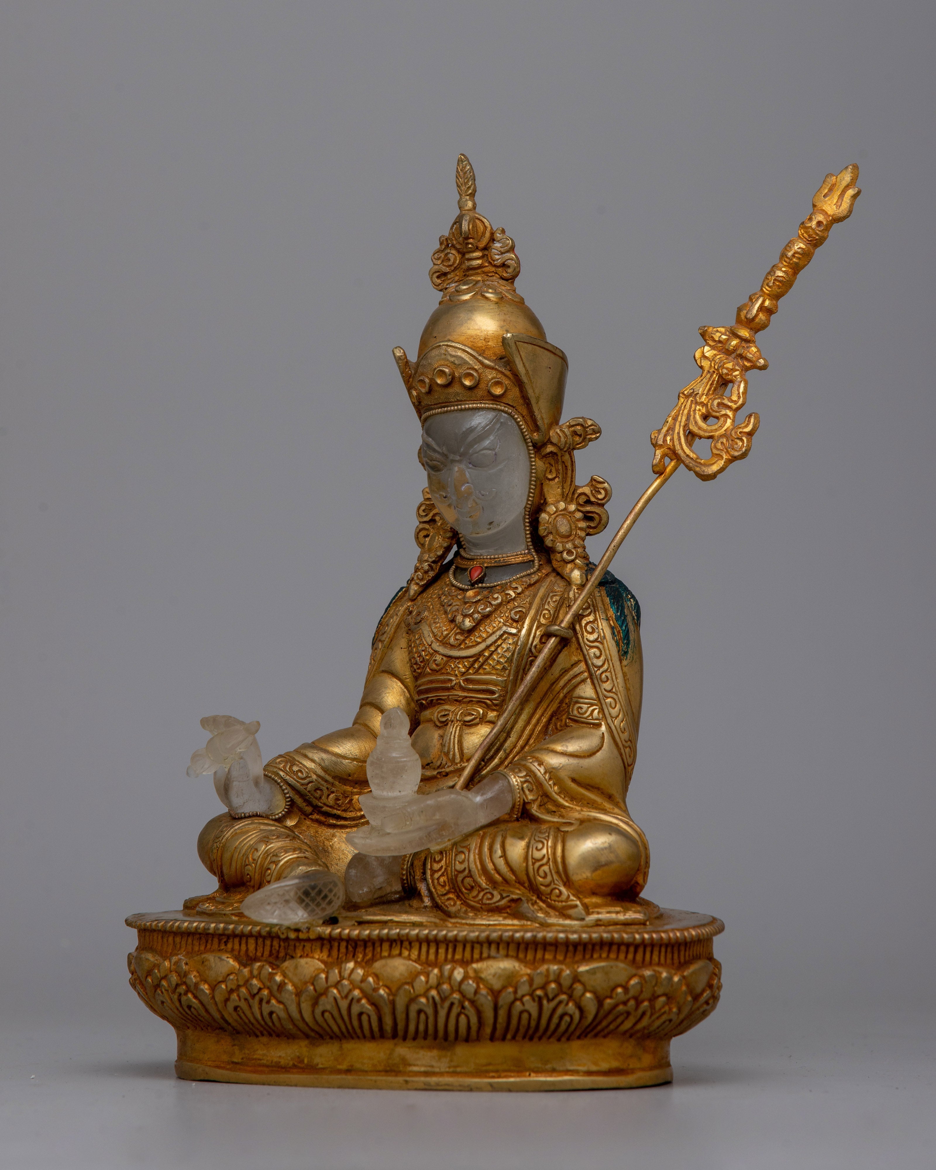 Crystal Guru Rinpoche Statue | Handcrafted Clear Buddhist Figurine