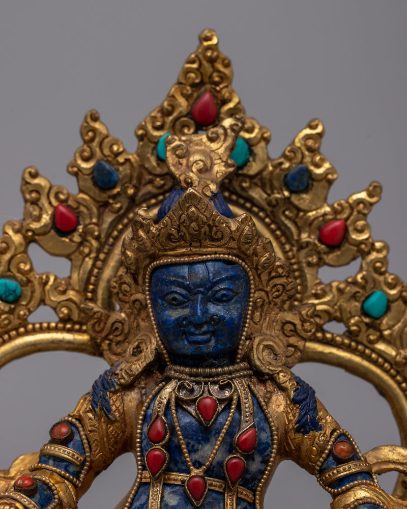 Lapis lazuli Dzambhala Statue | Buddhist God of Prosperity Figurine