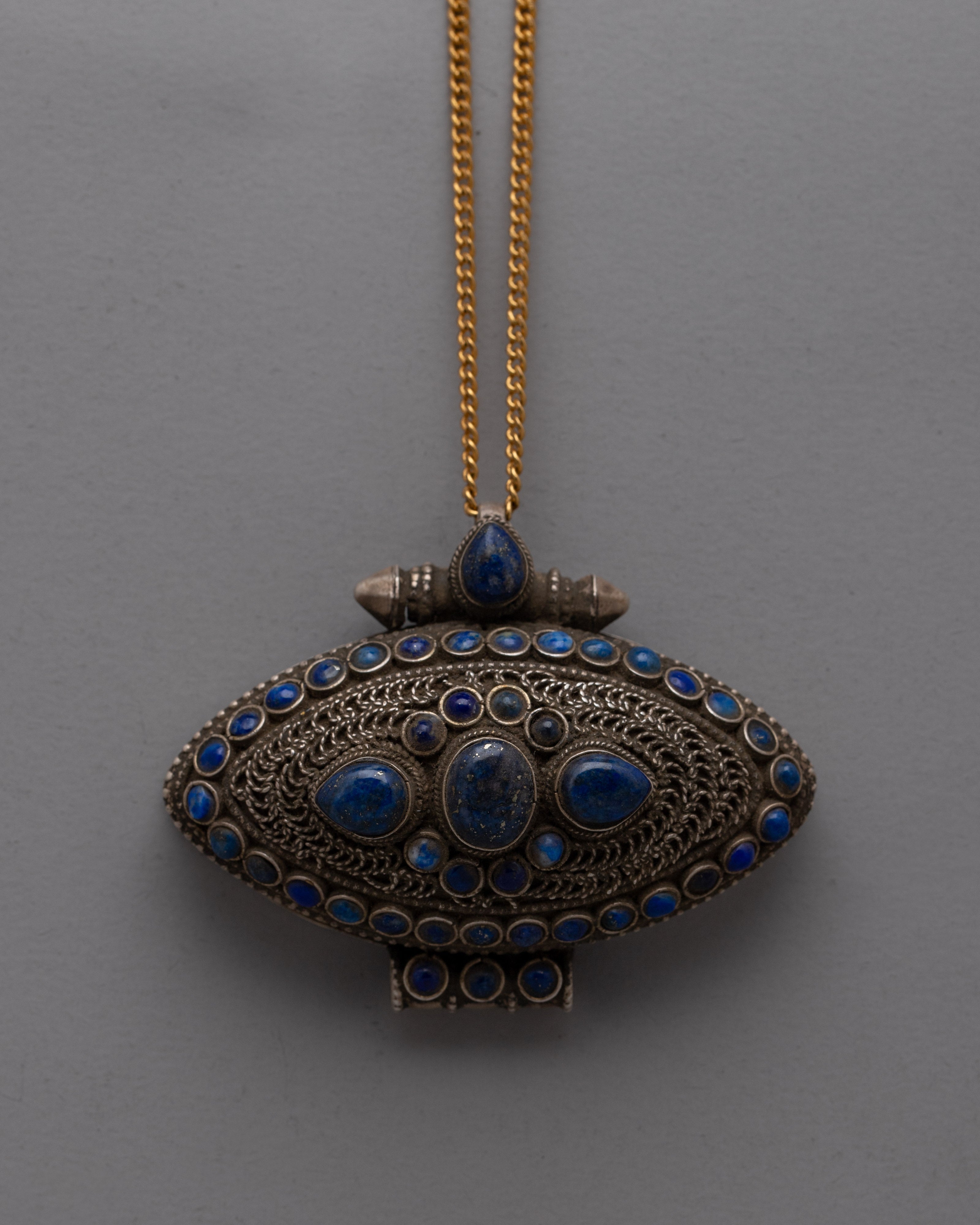 Lapis Lazuli Ghau Box | Artisanal Ghau Box Necklace with Intricate Design