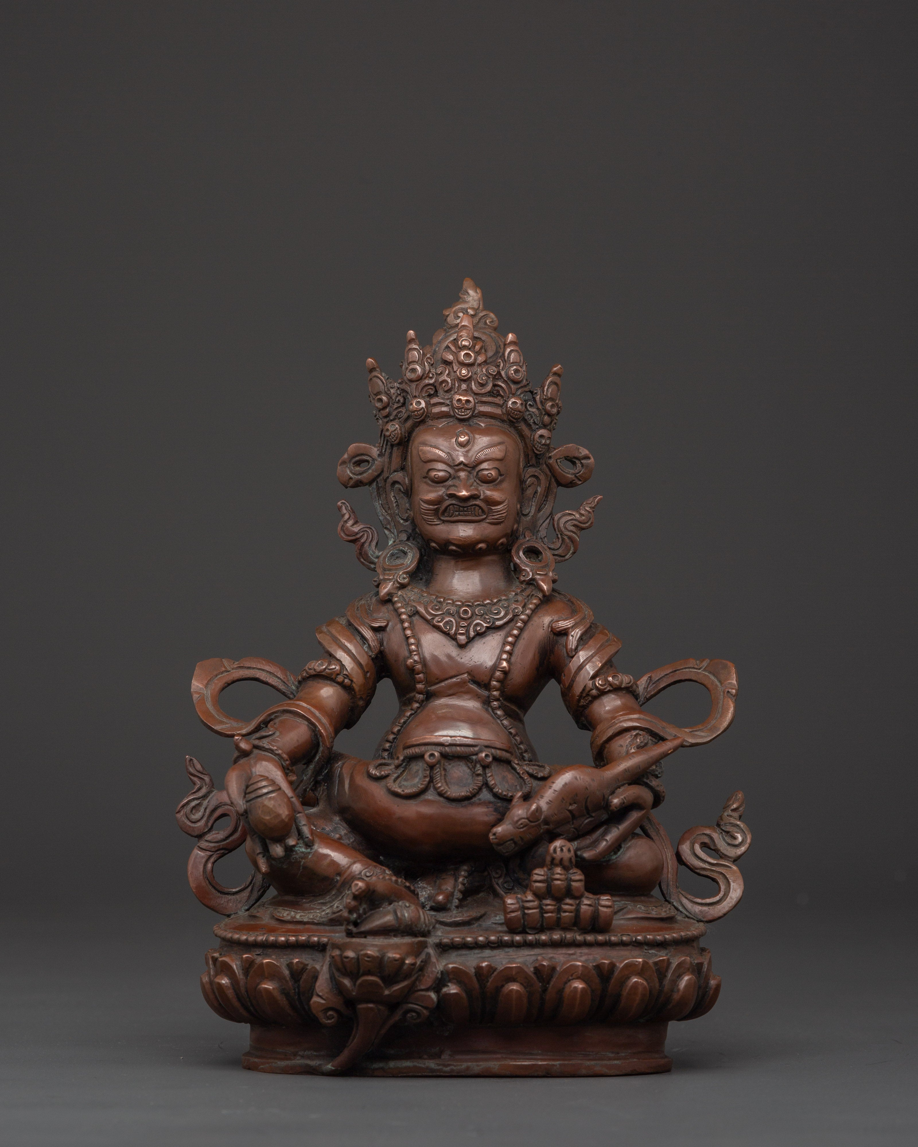 Tibetan Dzambhala Statue with Consort | Handmade Oxidized Copper Sculpture
