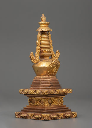 Copper and Gold-Plated Stupa | A Sacred Tibetan Buddhist Relic