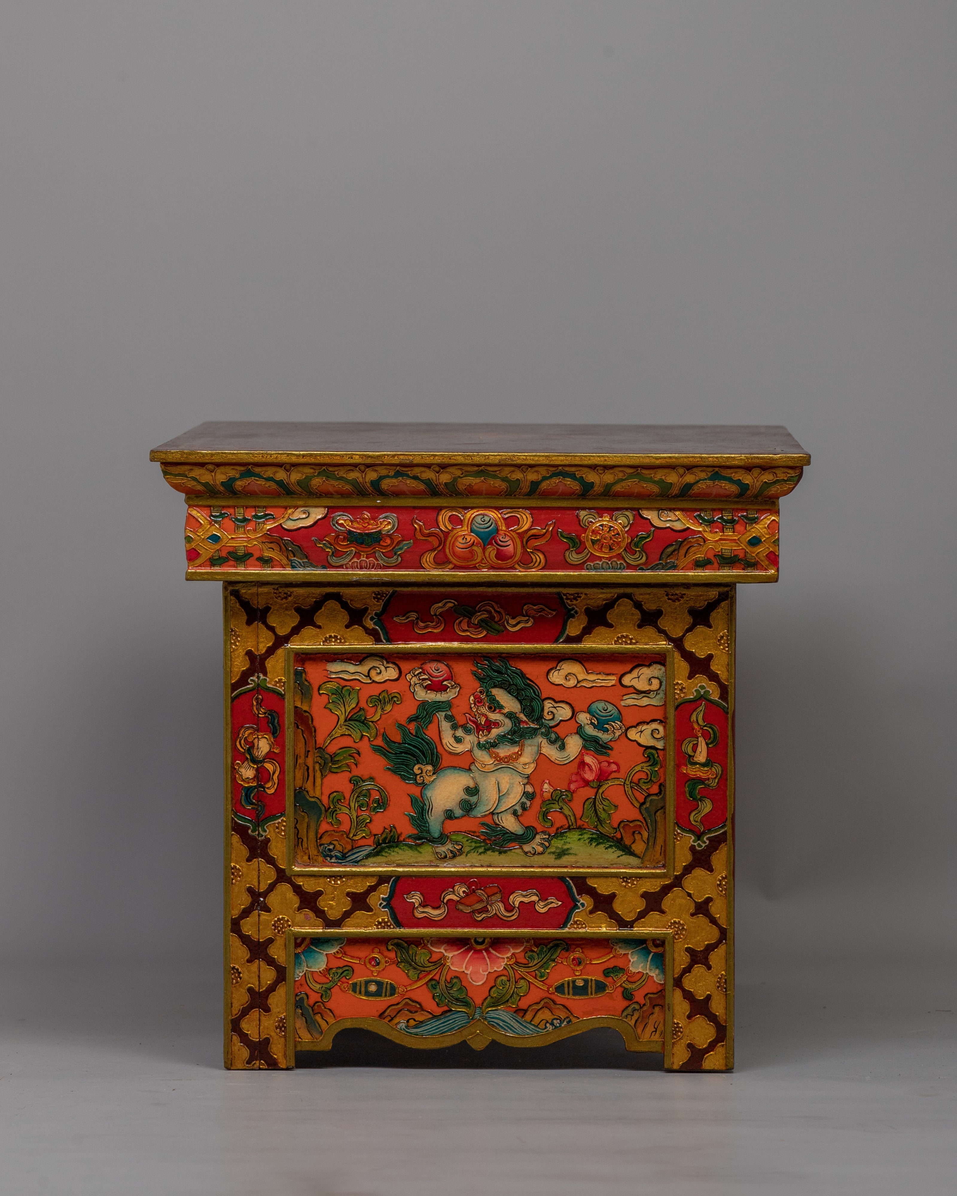 Tibetan Meditation Table | Artisan Crafted Wooden Altar for Spiritual Journey