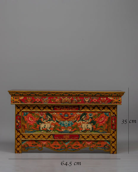Tibetan Meditation Table | Artisan Crafted Wooden Altar for Spiritual Journey