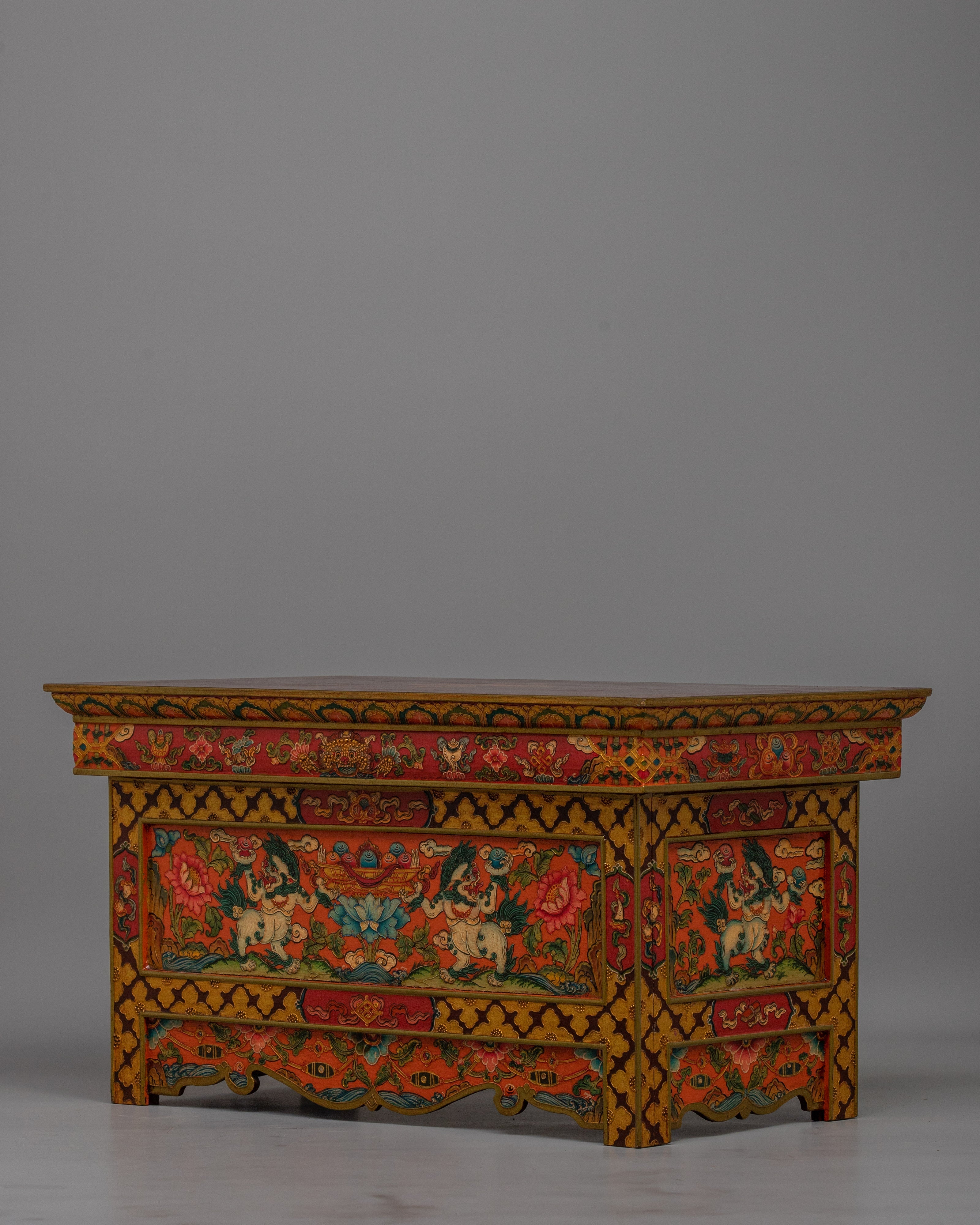 Tibetan Meditation Table | Artisan Crafted Wooden Altar for Spiritual Journey