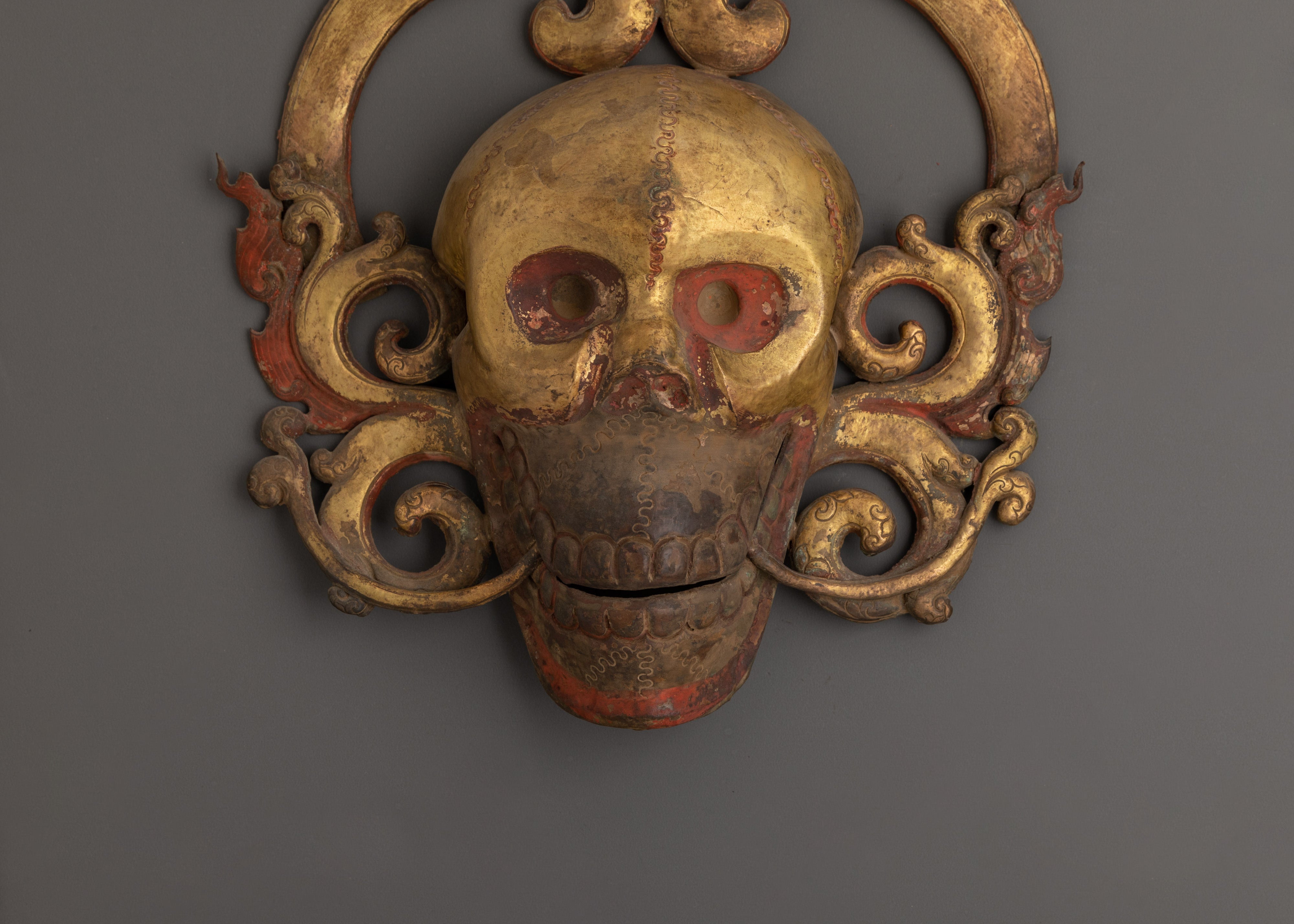 Gothic Wall Hanging | Skull Decor in Gold-Plated Copper