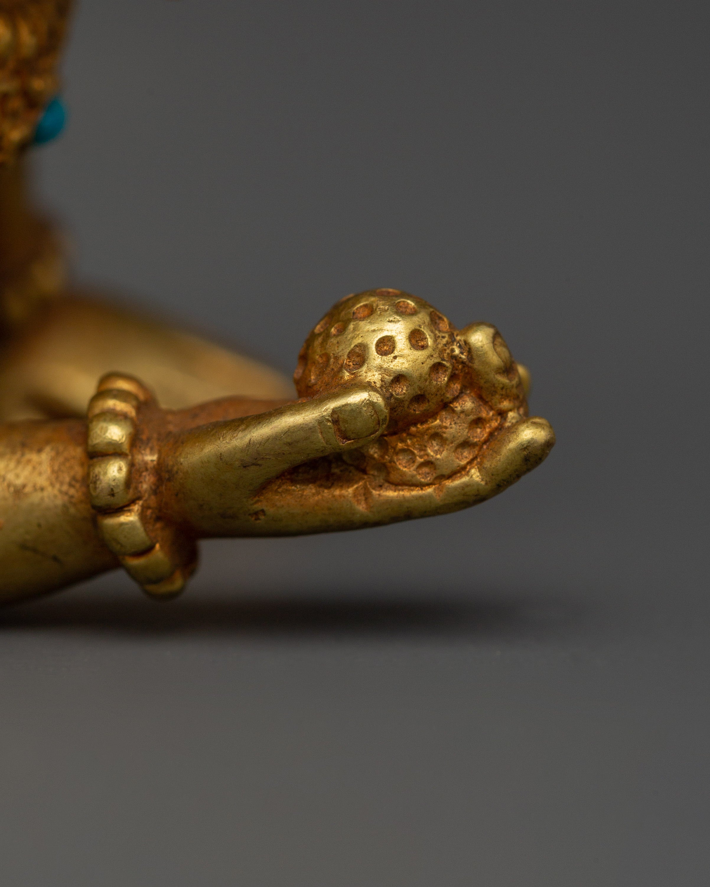 Ganesh Copper Gold-Plated Statue with Cora Stones | Hindu Ganesha Figurine
